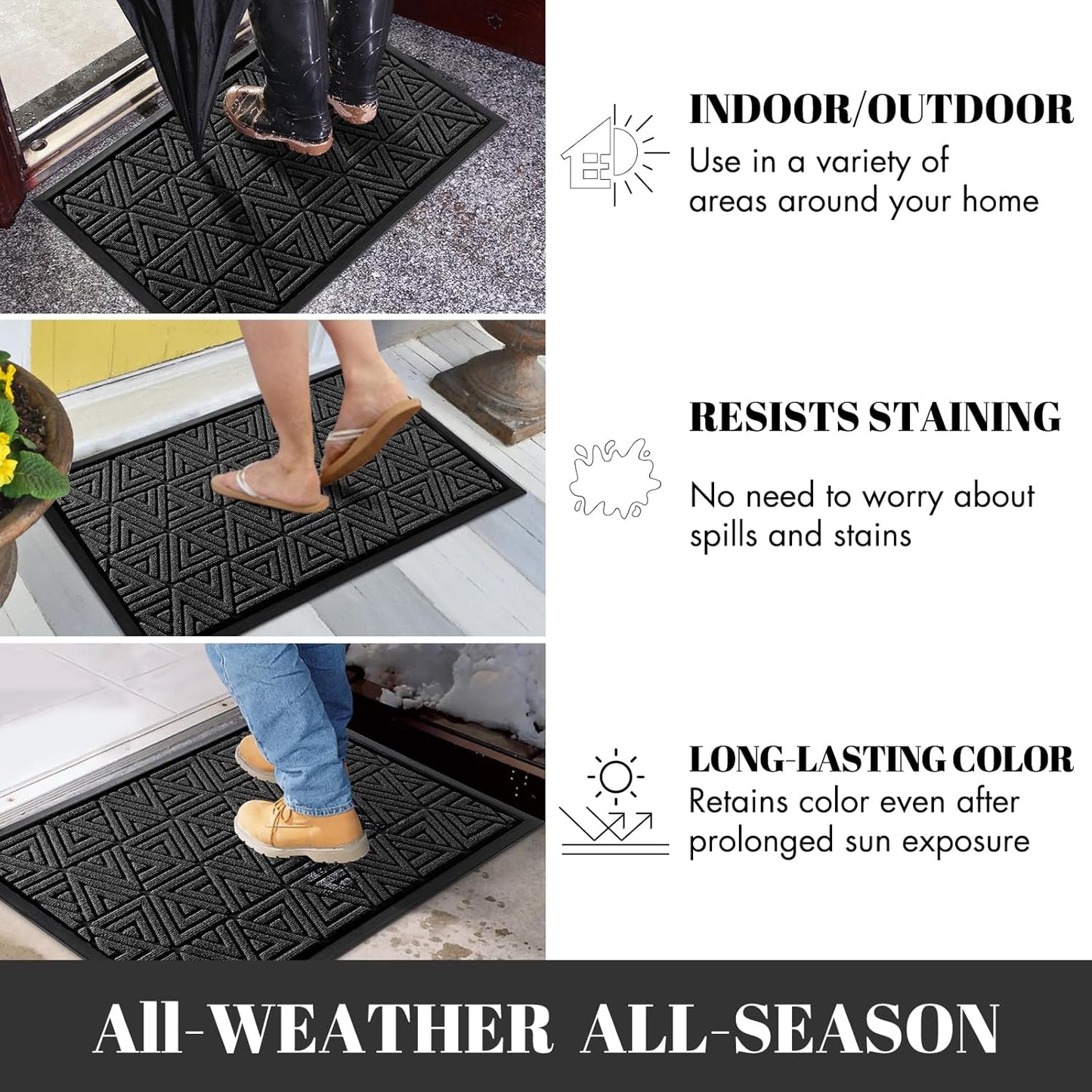 Yimobra Large Door Mat 36x24, All-Weather Waterproof Non-Slip Welcome Matt Outdoor, Heavy Duty Non Slip Doormat for Entryway for Patio and Garage Indoor, Easy Clean, Black