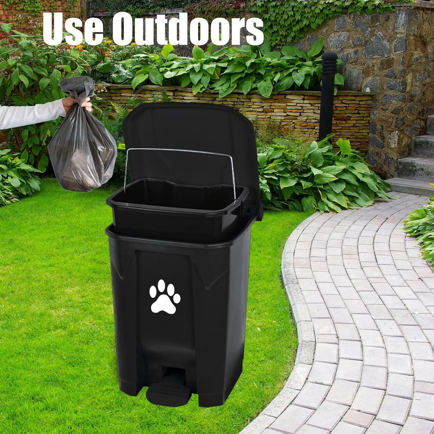 Outdoor Dog Poop Trash Can with Lid, Dog Waste Trash Can Pet Waste Container Pooper Scooper for Yard Garden Kitchen with Removable Inner Bin, Large Garbage Bag, Black