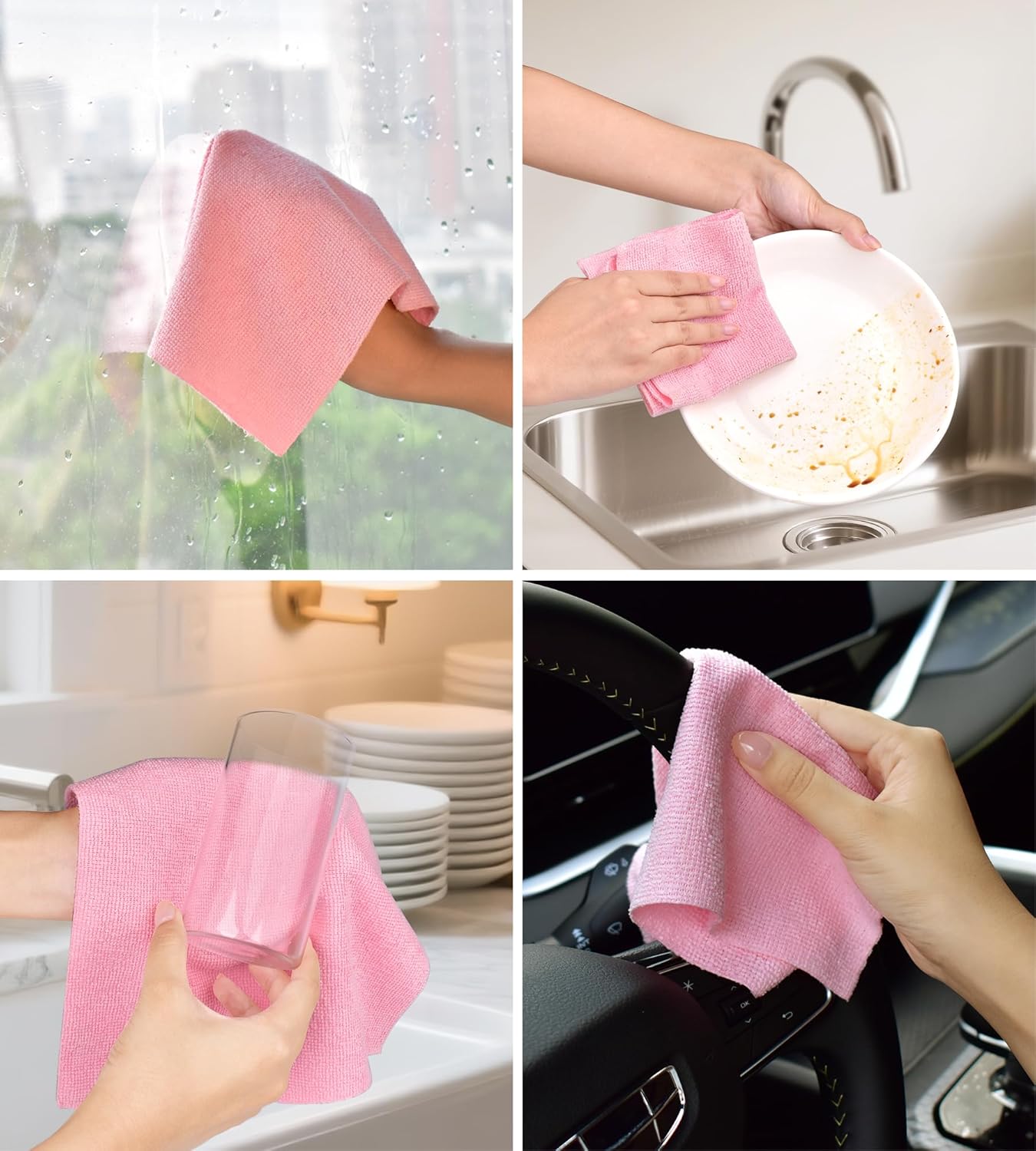 Roll of Microfiber Cleaning Cloth –100 Pack, Tear Away Microfiber Towels, Reusable, Washable, Scratch-Free, Cleaning Supplies,Kitchen Towels for Car, Home, Kitchen, Dishes (Pink)