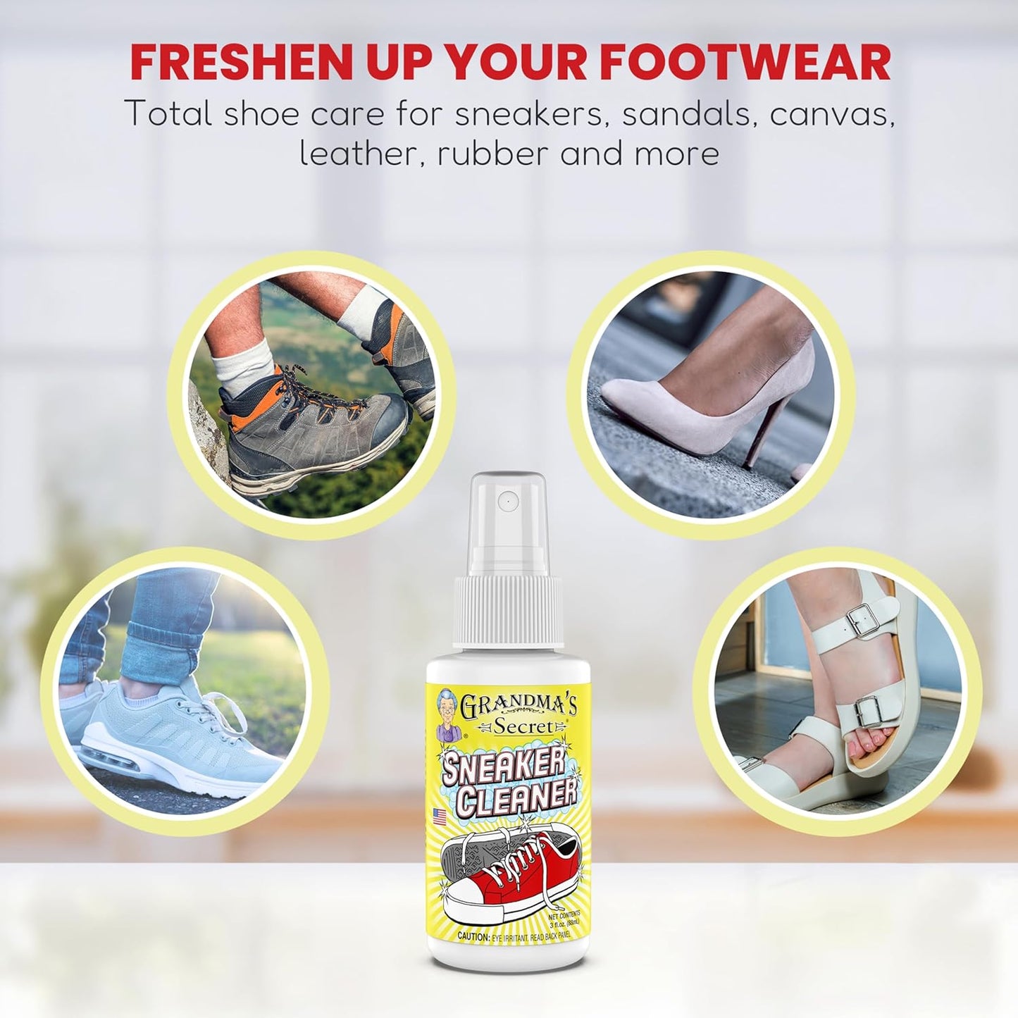 Grandma's Secret Sneaker Cleaner - Shoe Cleaner for Rubber, Canvas and Leather - Stain Remover Spray Removes Dirt, Grime and Grass - Sneakers Cleaner for Outdoor Shoes, Slippers and Moccasins ??3 oz
