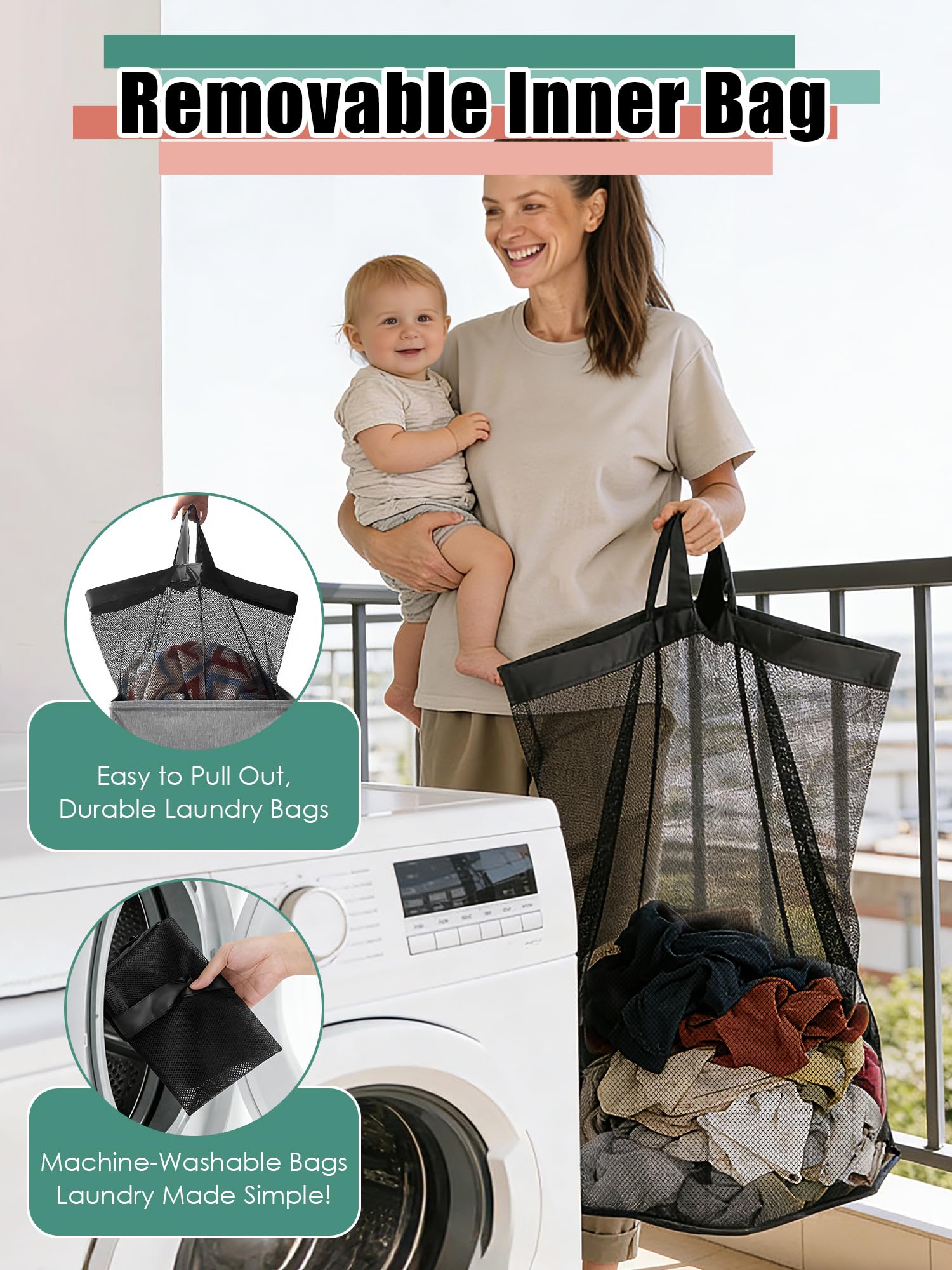 WTREE Laundry Hamper with Lid, Reinforced Sturdy Clothes Hamper with Anti-Puncture Base, Large