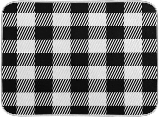 White and Black Buffalo Plaid Dish Drying Mat 18x24 for Kitchen Classic Buffalo Check Dishes Pad Dish Drainer Rack Mats Absorbent Fast Dry Kitchen Accessories