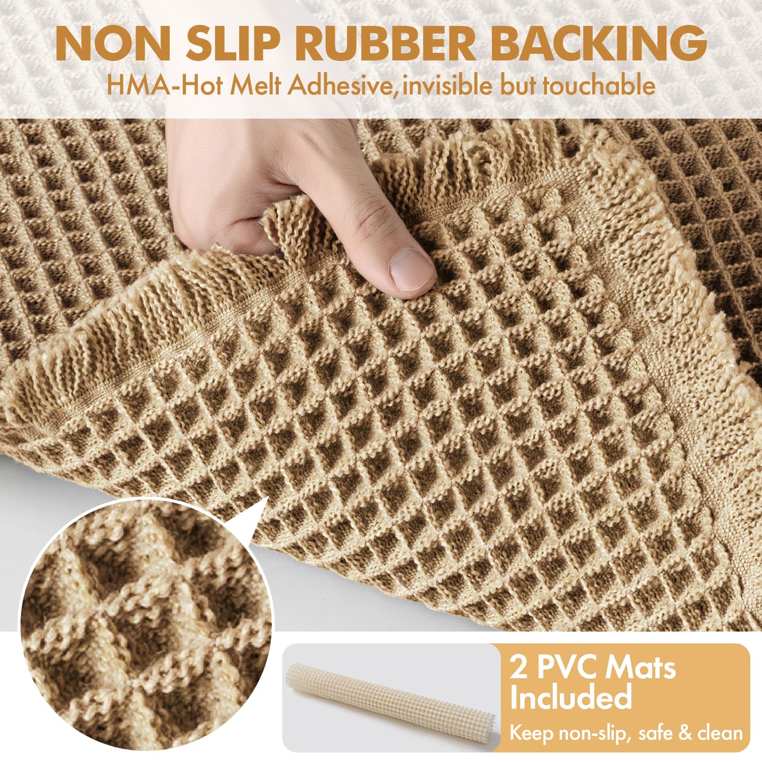 MIULEE Set of 2 Waffle Bathroom Rugs Boho Bath Mat Brown 18x30 Inch