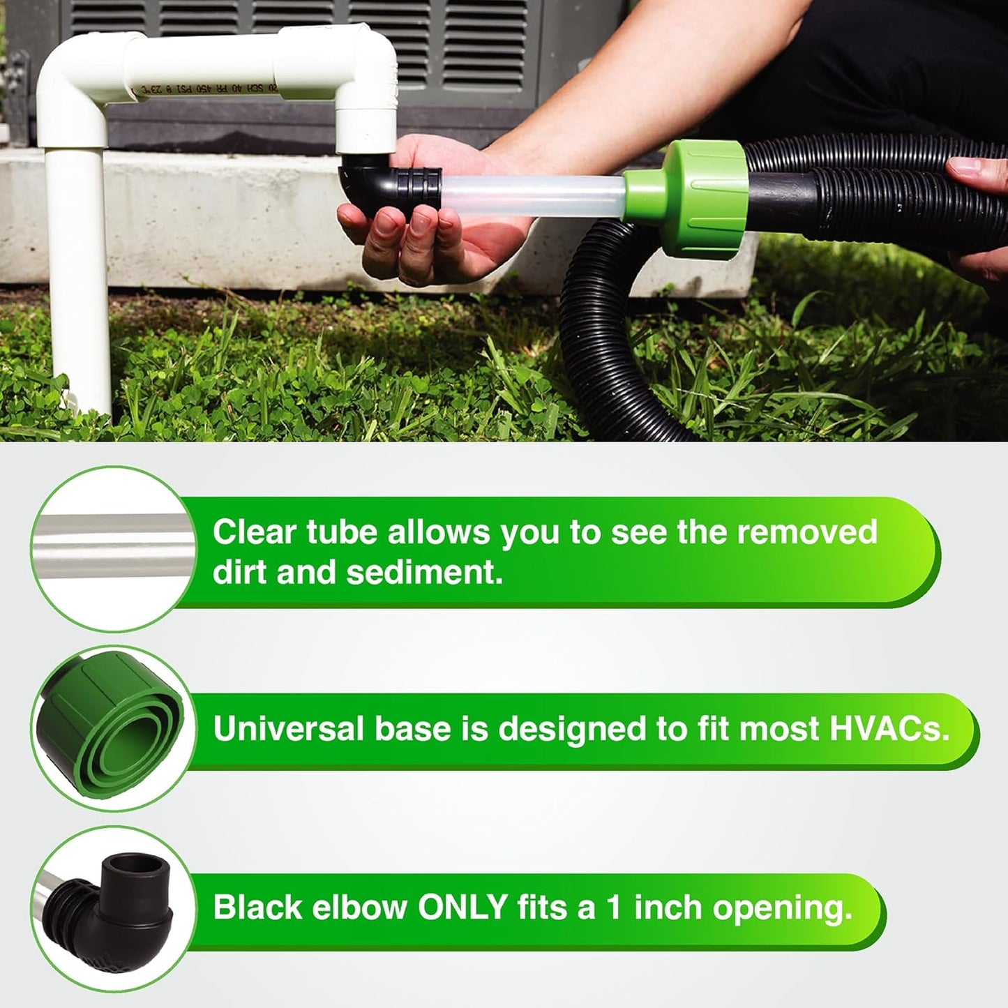 AC Drain Line Cleaner Adapter Evacuates & Unclog AC Drain Line - HVAC to PVC AC Drain Line Cleaner Tool - Universal Fit AC Drain Line Unclogger - AC Drain Line Cleaning Tool - Clear Visibility