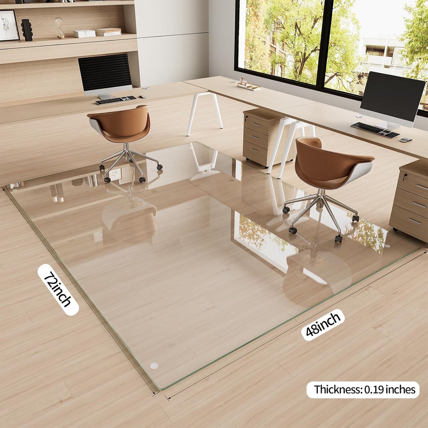 [Tempered Glass] 48" x 72" Glass Chair Mat, 1/5" Thick Office Chair Mat for Carpet or Hardwood Floor, Heavy Duty Hard Chair Mats with Round Corner and Polished Edge, Carpeted Floor Protector