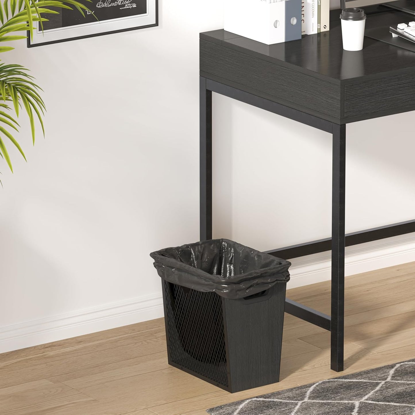 Piskyet Black Office Trash Can for Near Desk,4.5 Gallon Unique Wood Bedroom Garbage Can,Vintage Wastebasket with Handle, Decorative Trash Can for Home Office,2pack 10.8" L x 7.8" W x 11.8" H