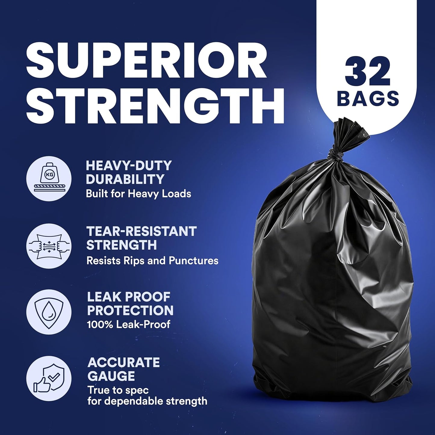 Plasticplace 55 Gallon Contractor Bags, Black, 38'' x 58'', 4 Mil, 32/Case