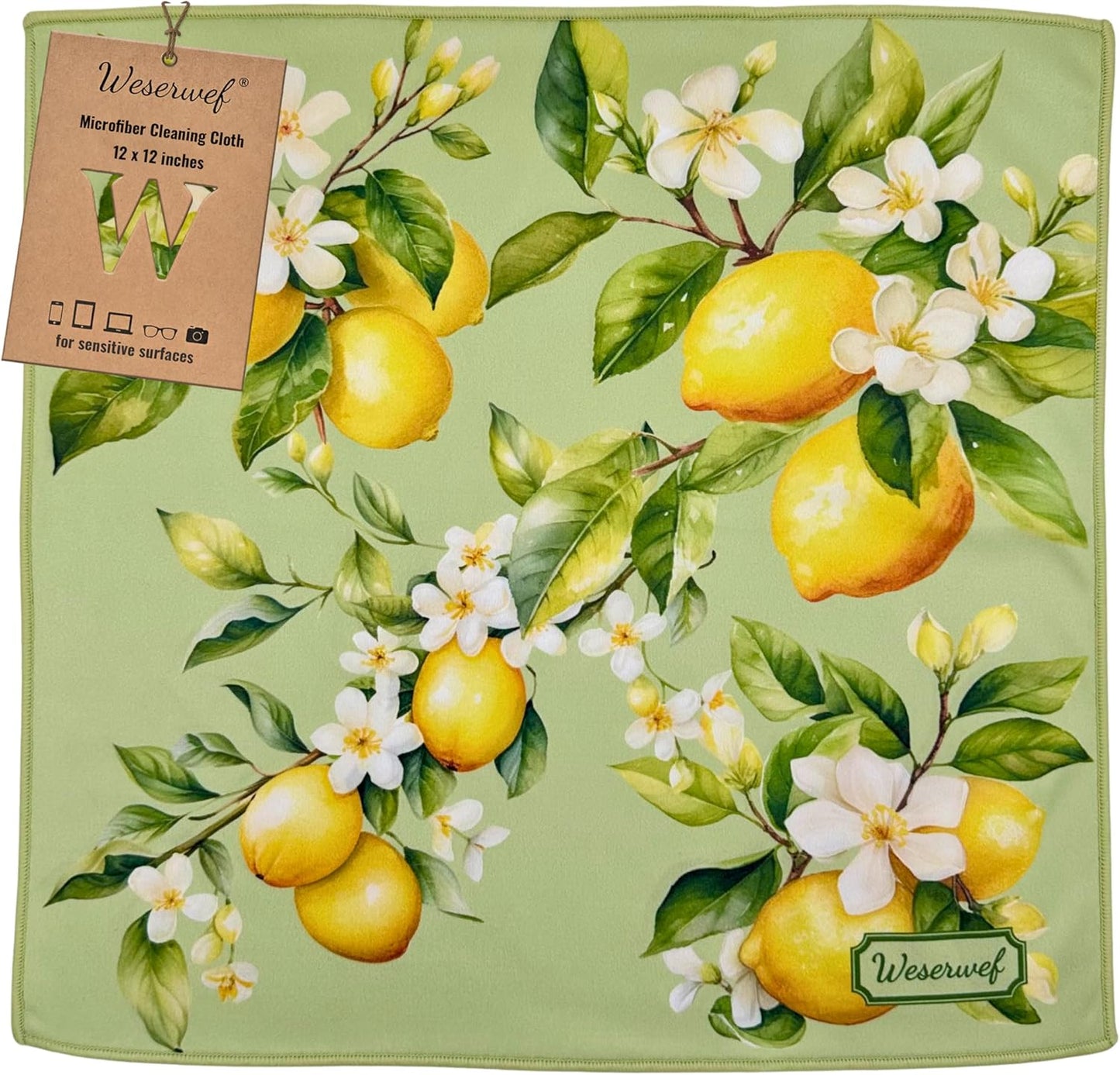 WESERWEF Design Microfiber Glasses Cleaning Cloth – Premium Cleaning Cloth for Eyeglasses, Screens, Tablets, Cameras & Lenses, 12" x 12", Ultra-Soft & Scratch-Free (Lemon)