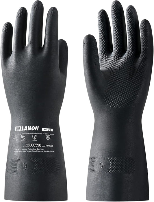 LANON Rubber Chemical Resistant Gloves, Reusable Heavy-duty Safety Work Gloves, Acid & Alkali