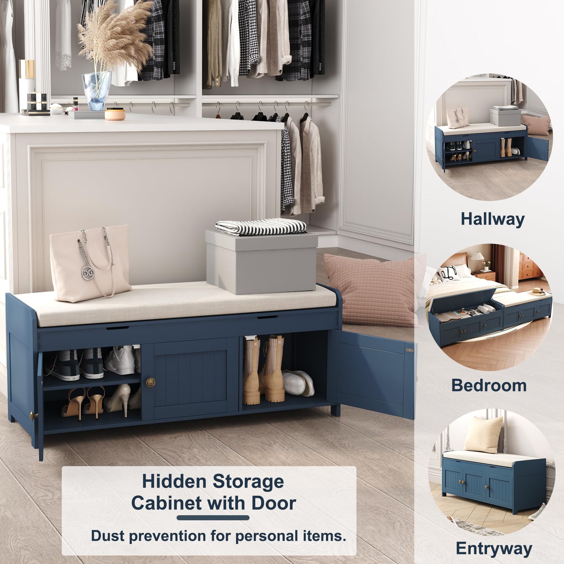 HOMEFORT 41.3" Shoe Bench with Lift Top Storage, Entryway Bench with Cushioned Seat, Wooden End of