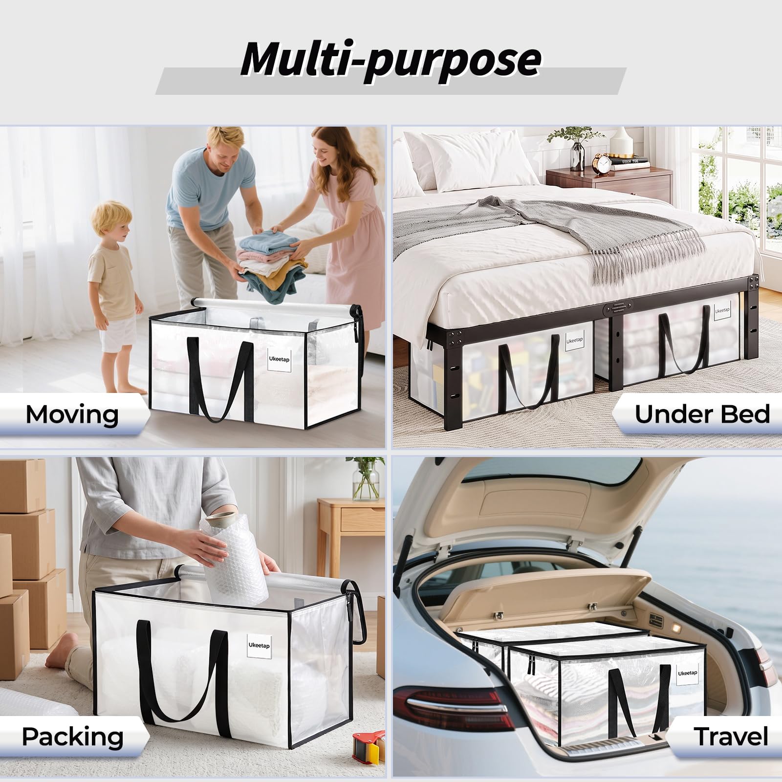 8 Pack Extra Large Clothes Storage Bins with Lids, Storage Bags with Reinforced Handles &