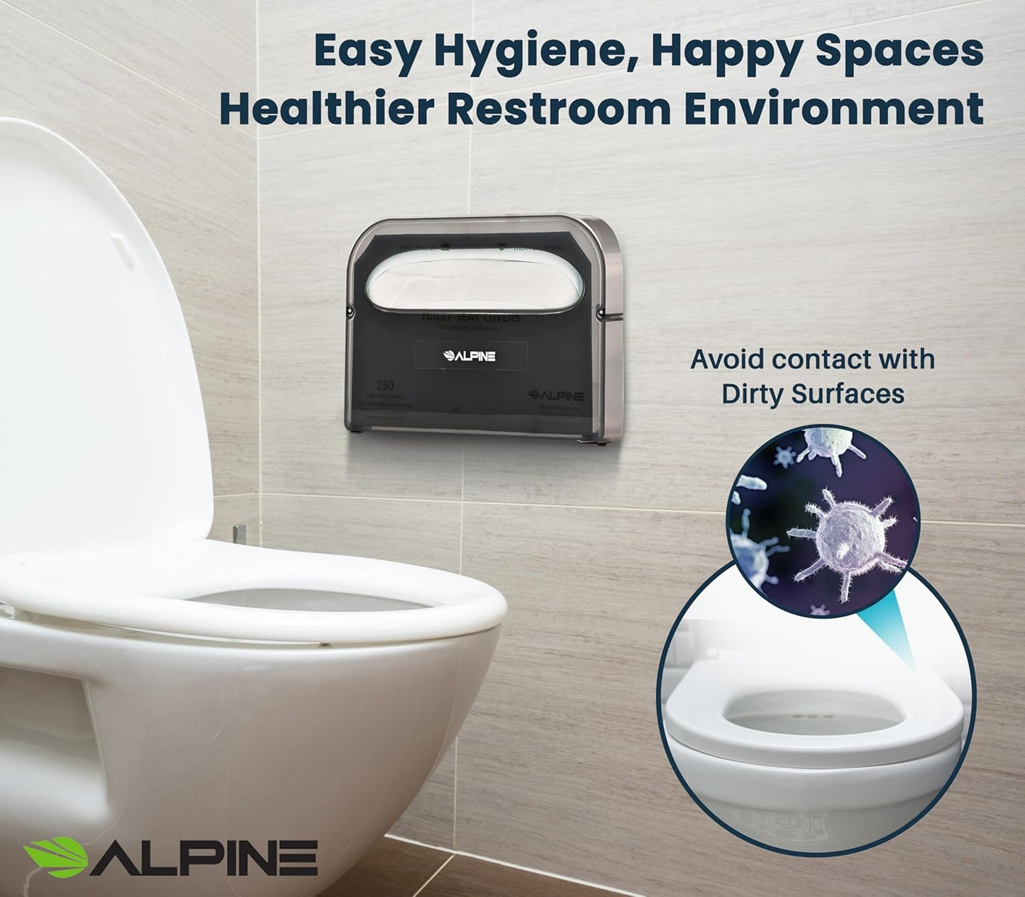 Alpine Toilet Seat Cover Dispenser - 2 Pack Wall Mount Disposable Toilet Seat Cover Holder for Commercial and Residential Use, Half Fold.