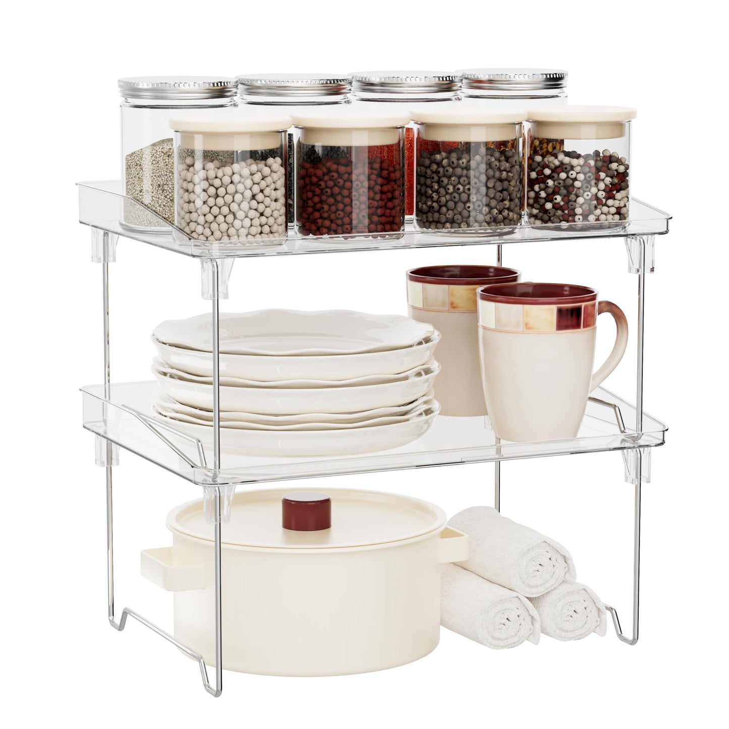 STARLATTA 2 Pcs Cabinet Organizer Shelf, Stackable Kitchen Counter Shelves, Spice Rack,Countertop
