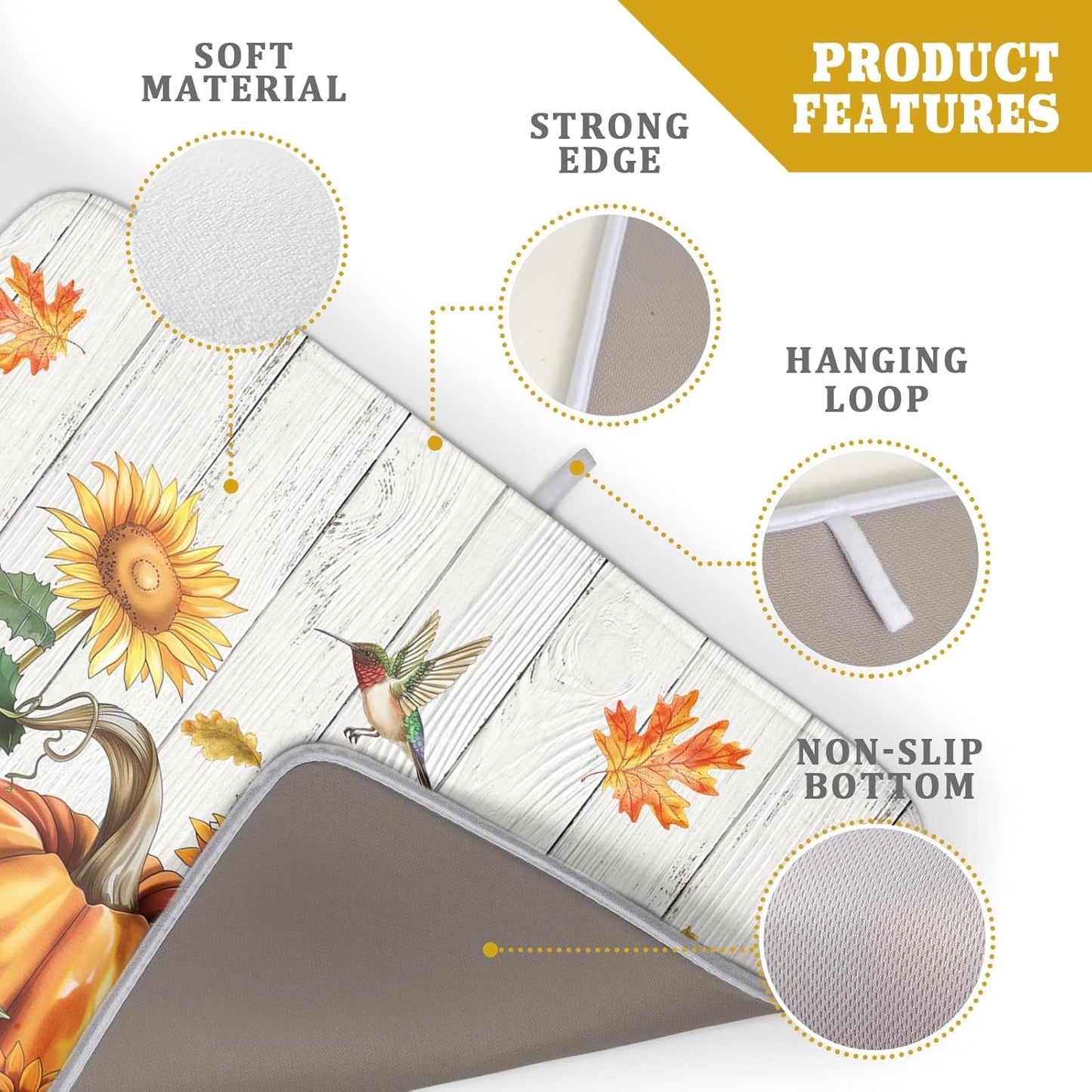 Fall Sunflower Maple Leaves Dish Drying Mat for Kitchen Counter Autumn Harvest Pumpkin Dish Drying Mat 16”x18” Thanksgiving Dishes Pad Dish Drainer Rack Mats Absorbent Fast Dry Kitchen Accessories