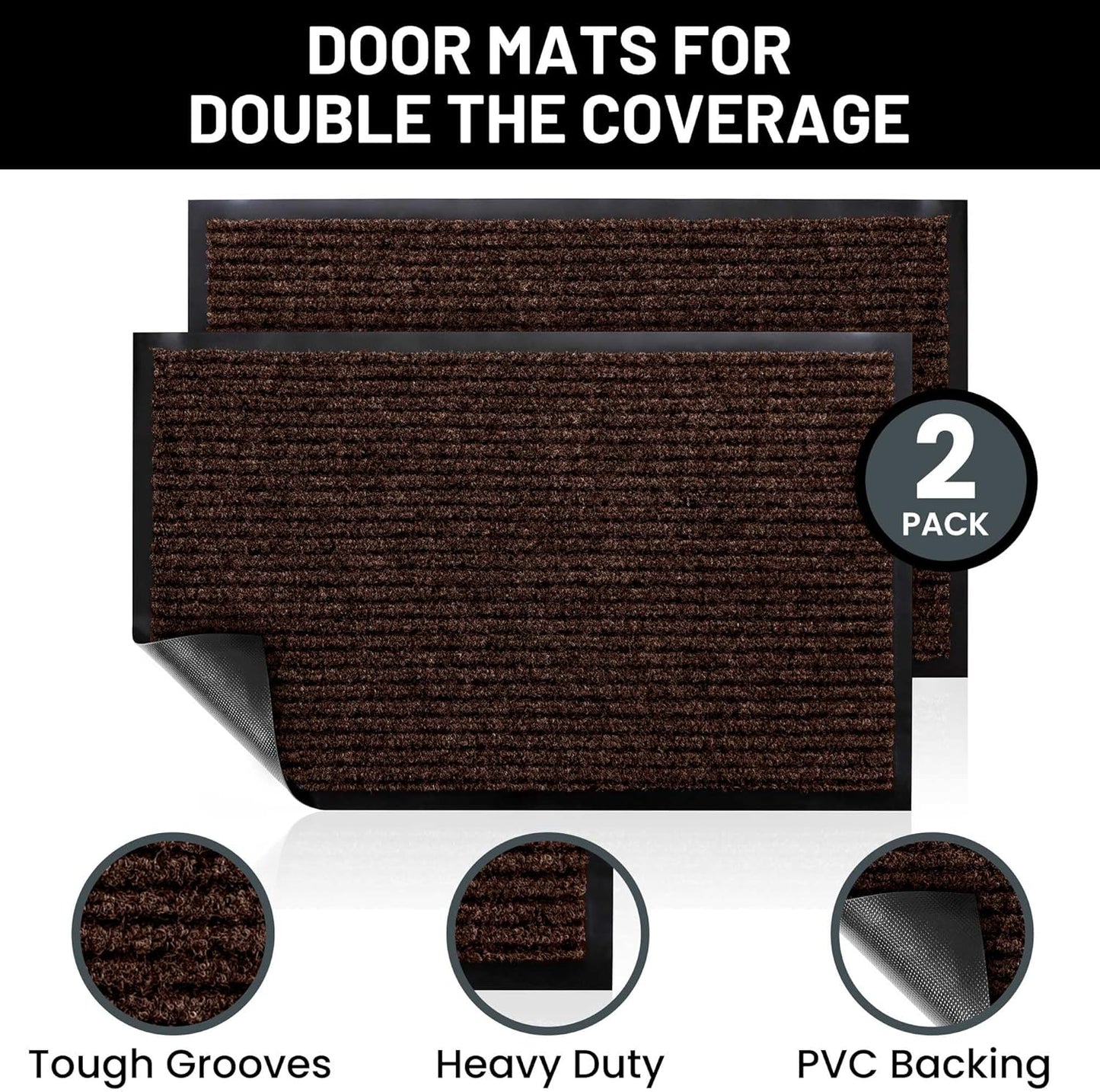 Sierra Concepts Front Door Mat X-Large Welcome Floor Mats - Entryway Indoor Outdoor Entrance Doormat, Patio, Porch, Muddy Dog Shoe, Inside Outside Low Profile 48x36in, 2-Pack Dark Brown