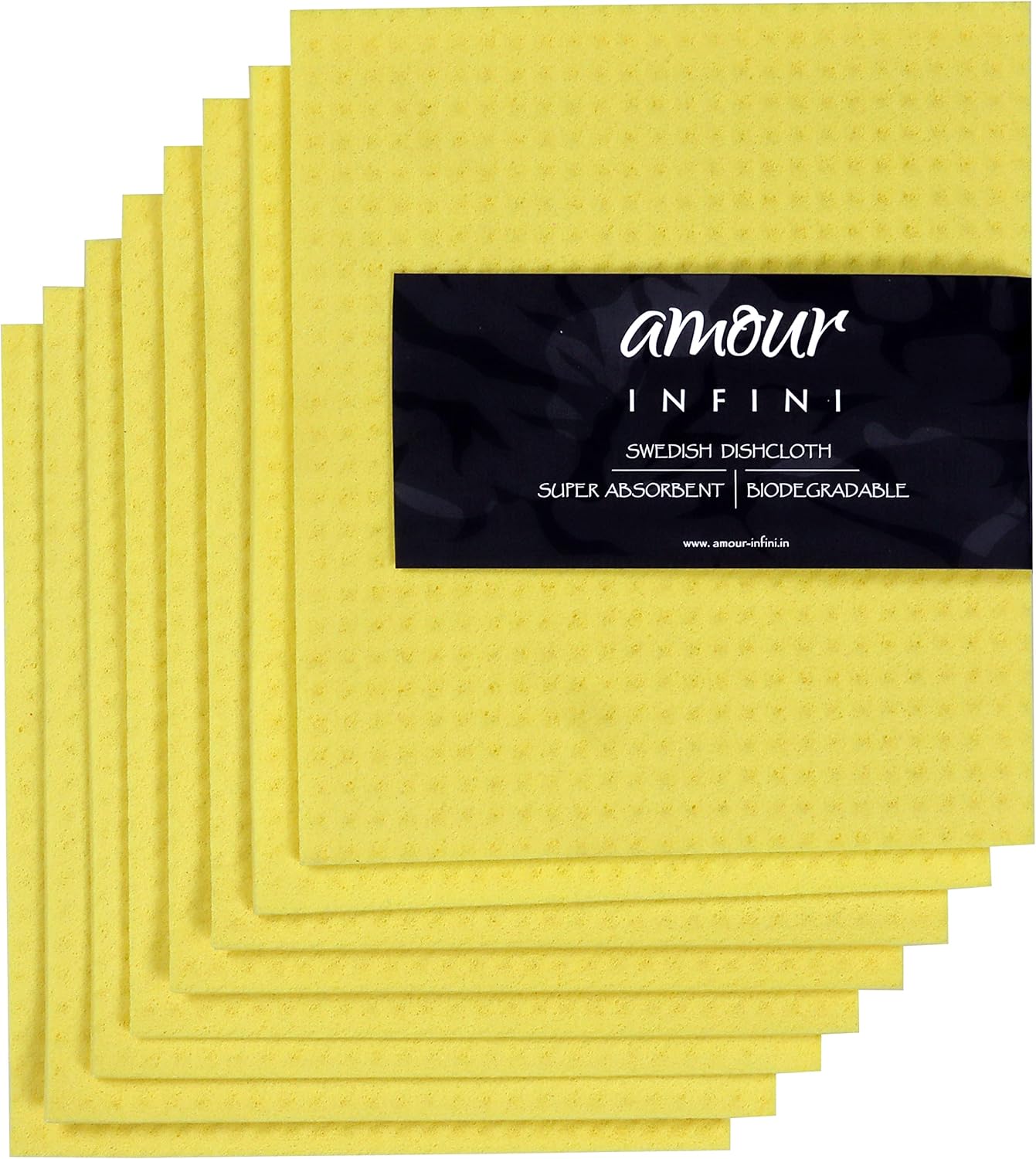 AMOUR INFINI Swedish Dishcloth Cellulose Sponge 8 Pack - No Odor, Resuable and Absorbent Cleaning Cloths for Kitchen, Bathroom, Glass Surface, Furniture (8"x7" Inch - Yellow)