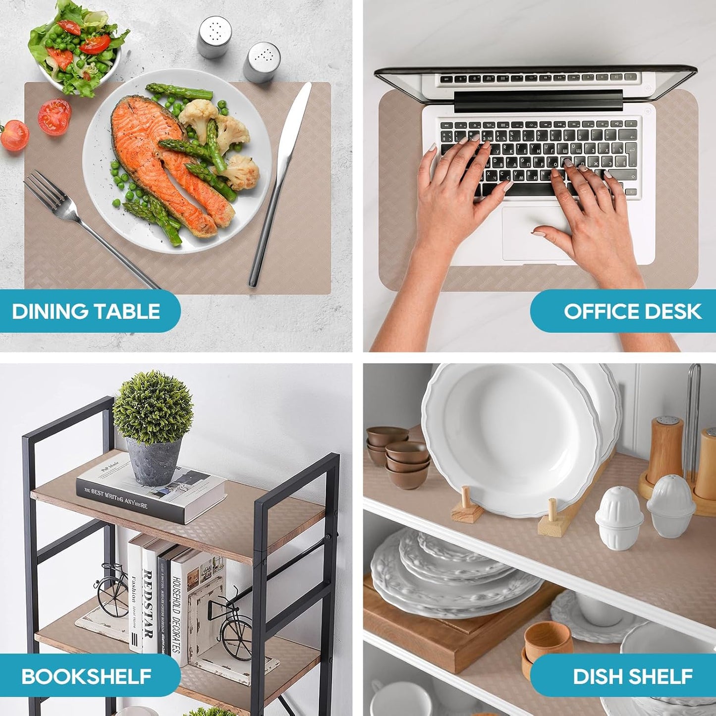 Beige Shelf Liners for Kitchen Cabinets Refrigerator Liners Waterproof & Oil-Proof Kitchen Cupboard Liner Drawer Mats EVA Material Non Adhesive Fridge Liner for Shelves 17.5 x 78.7 Inches