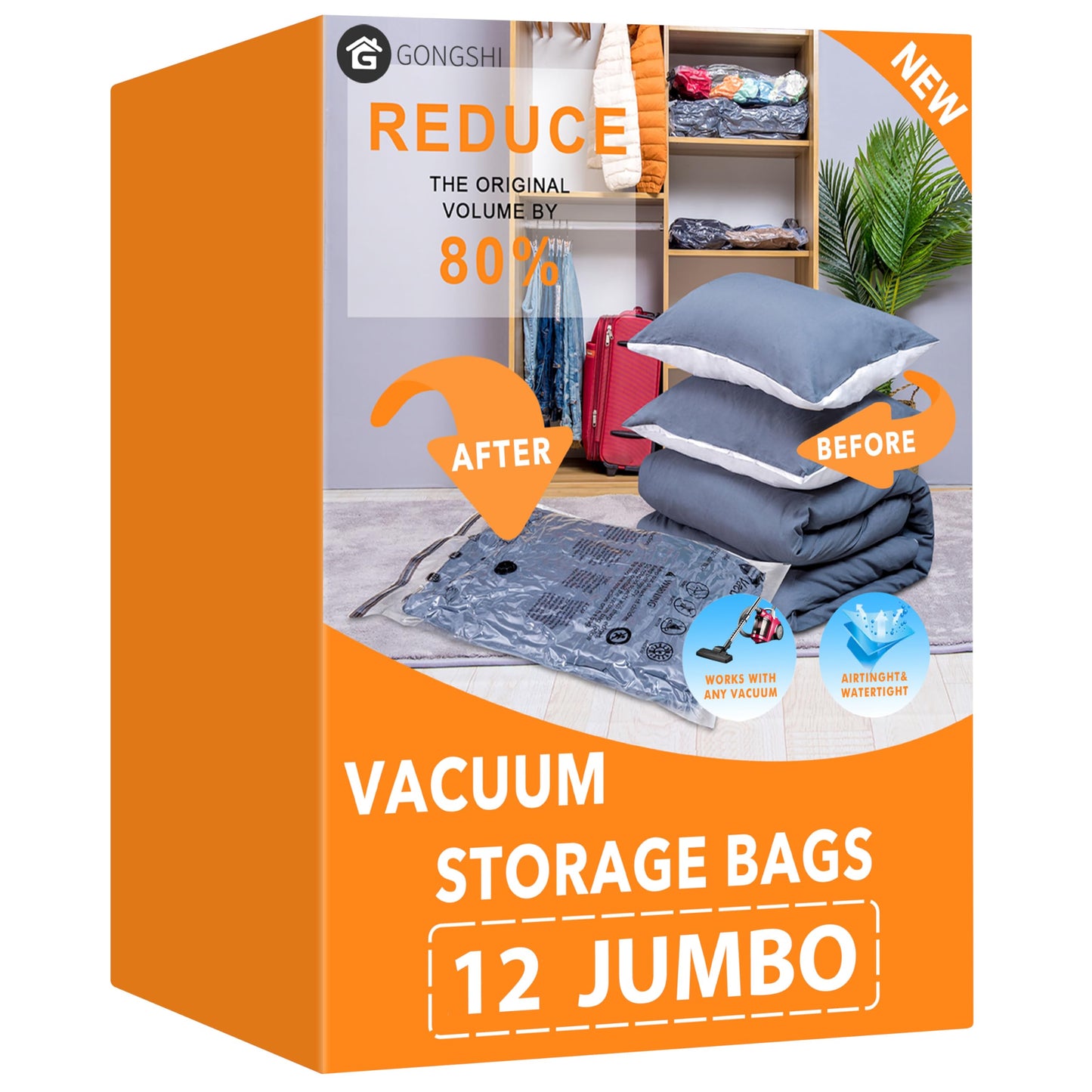 GONGSHI Vacuum Storage Bags, Space Saver Seal Bags For Clothing, Travel Luggage,Blankets