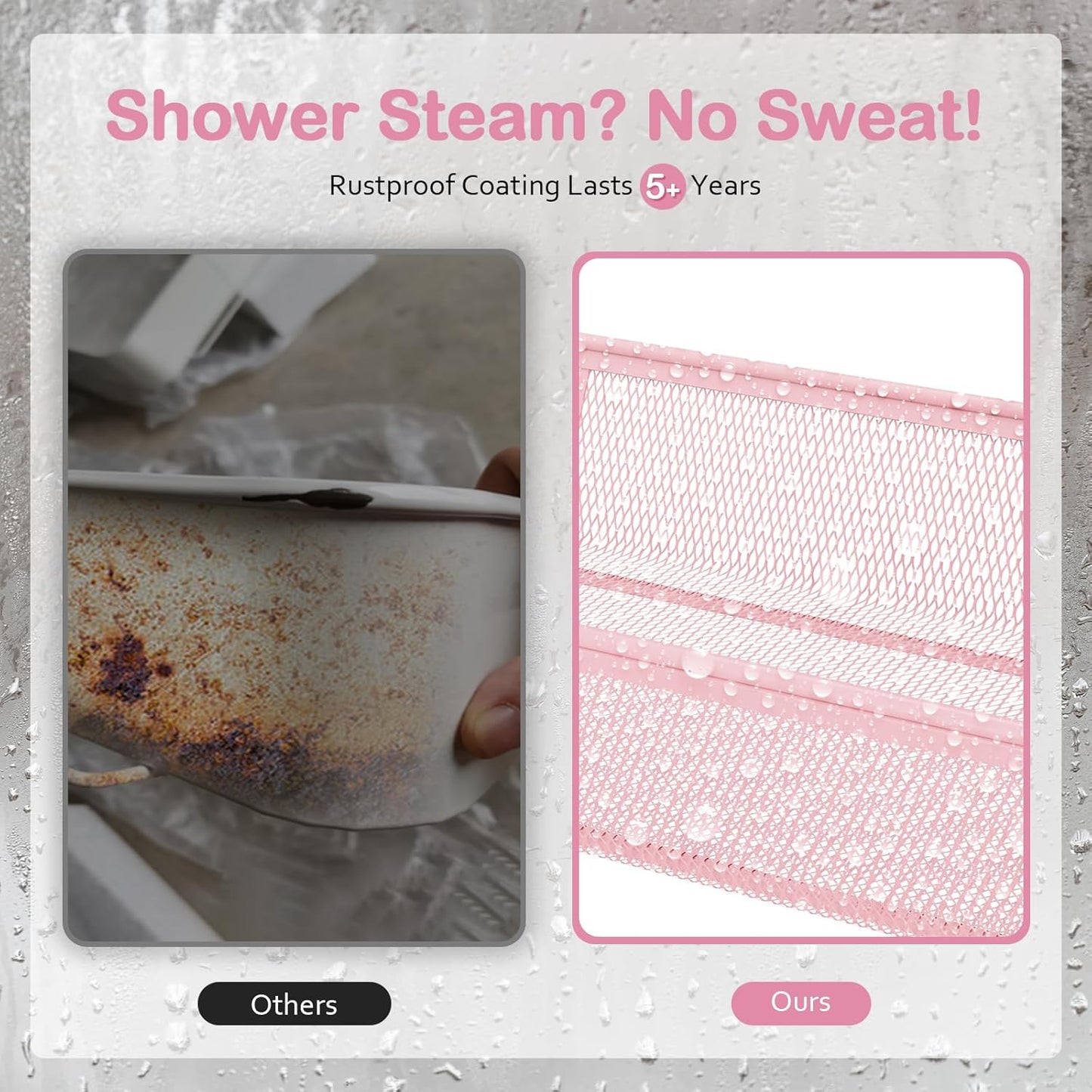 TOOLF 4 Tier Rolling Utility Cart - Durable Metal Design Pink Utility Cart, Storage Trolley on Wheels with 3 Hooks, Perfect for Kitchen, Bathroom & Laundry Room Organization