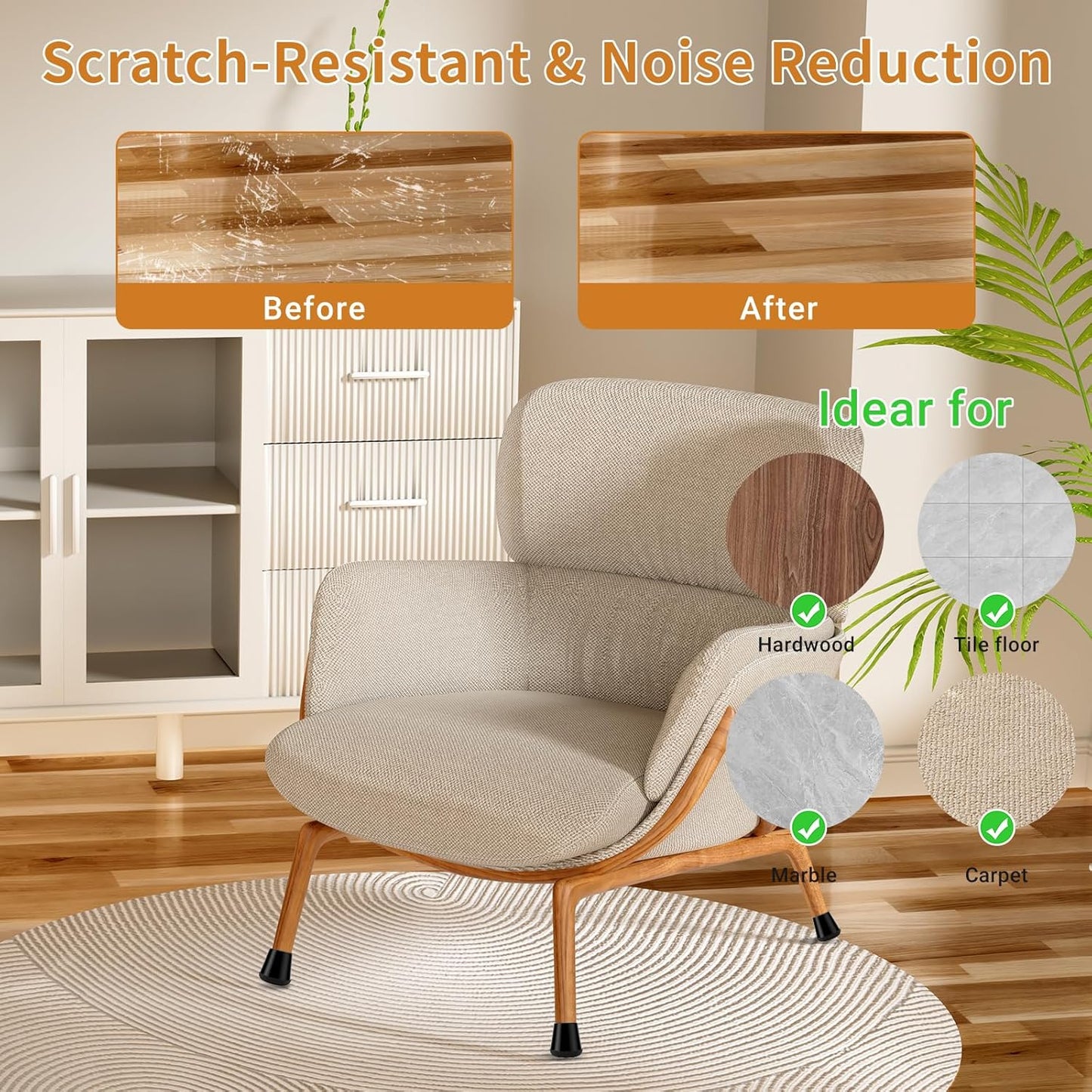 24 PCS Silicone Chair Leg Floor Protectors Medium Fit (1"-1.2") Rubber Felt Furniture Pads Chair