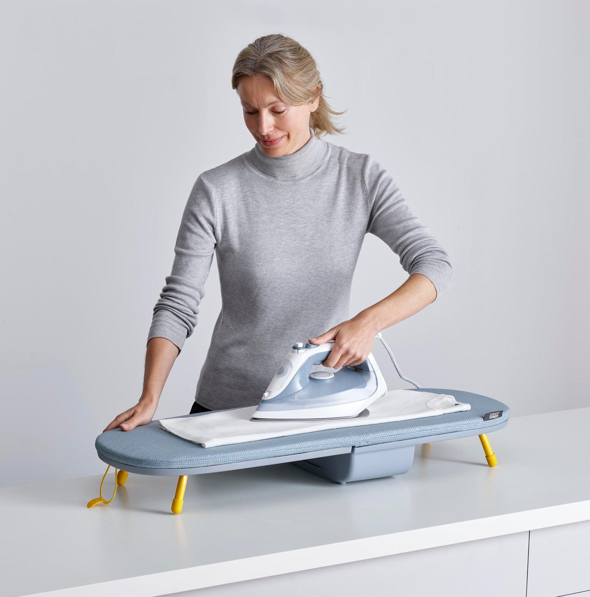 Joseph Joseph Pocket Max Portable Folding Tabletop Ironing Board, 35" Surface, Integrated Iron