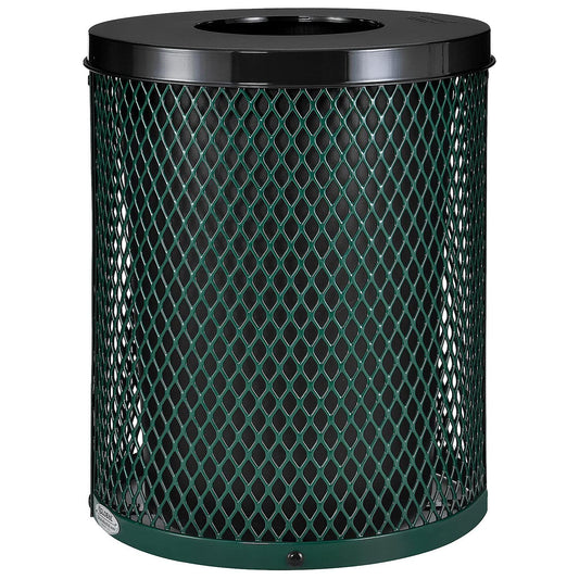 Global Industrial Outdoor Diamond Steel Trash Can with Flat Lid and Plastic Liner, 36 Gallon