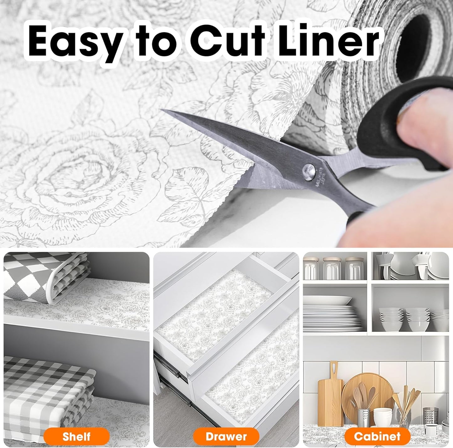Drawer and Shelf Liners for Kitchen Cabinets Non-Adhesive Cabinet Liners Strong Grip Non Slip Waterproof Contact Paper for Cabinets and Drawers Shelves Cupboard,Flower,12IN X 20FT