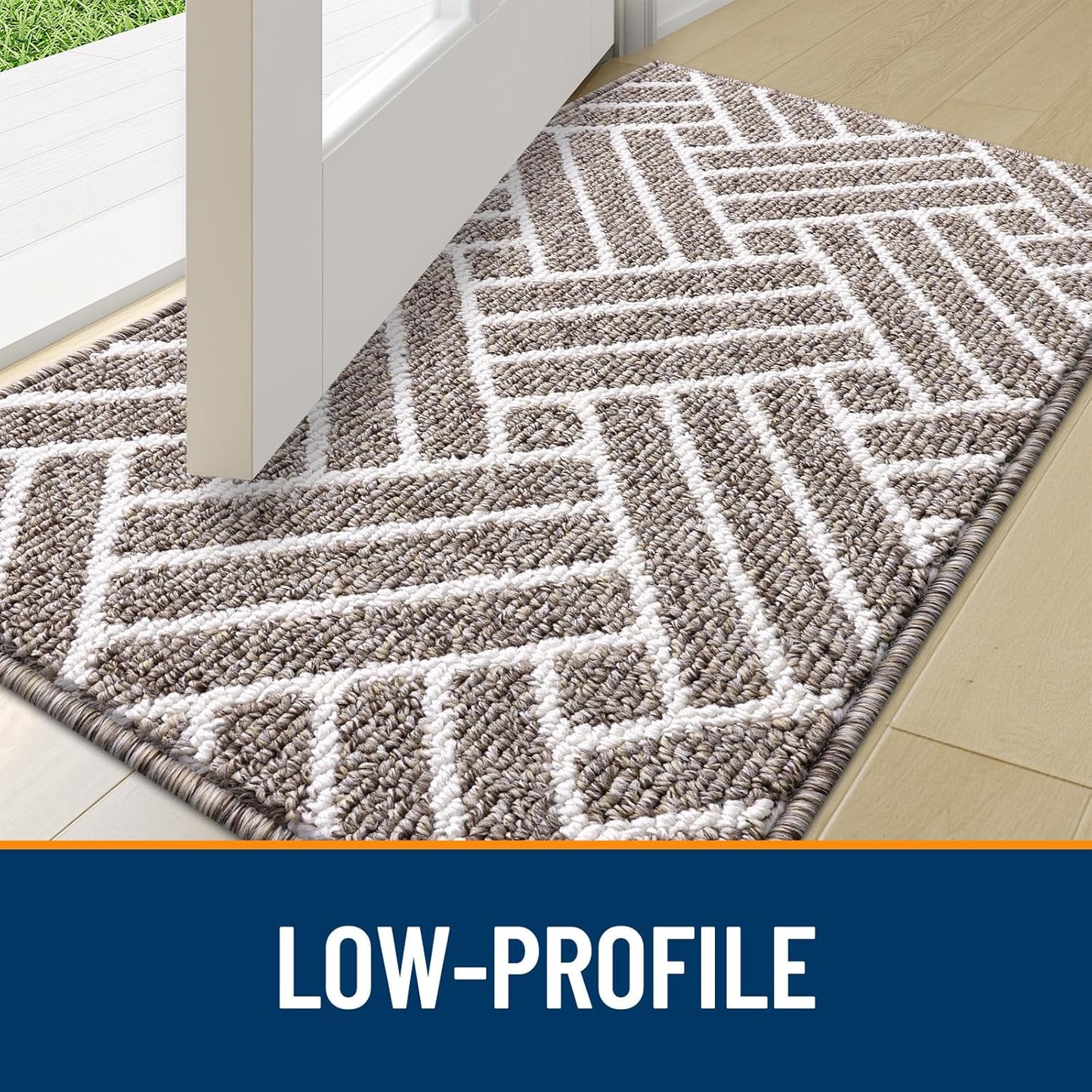 OLANLY Indoor Door Mat, 48x32 Inch, Dirt Resistant and Absorbent, Non-Slip Rubber Backing Floor Mats, Easy Clean Low-Profile Doormat for Entryway, Front Door, and Inside Entrance, Khaki