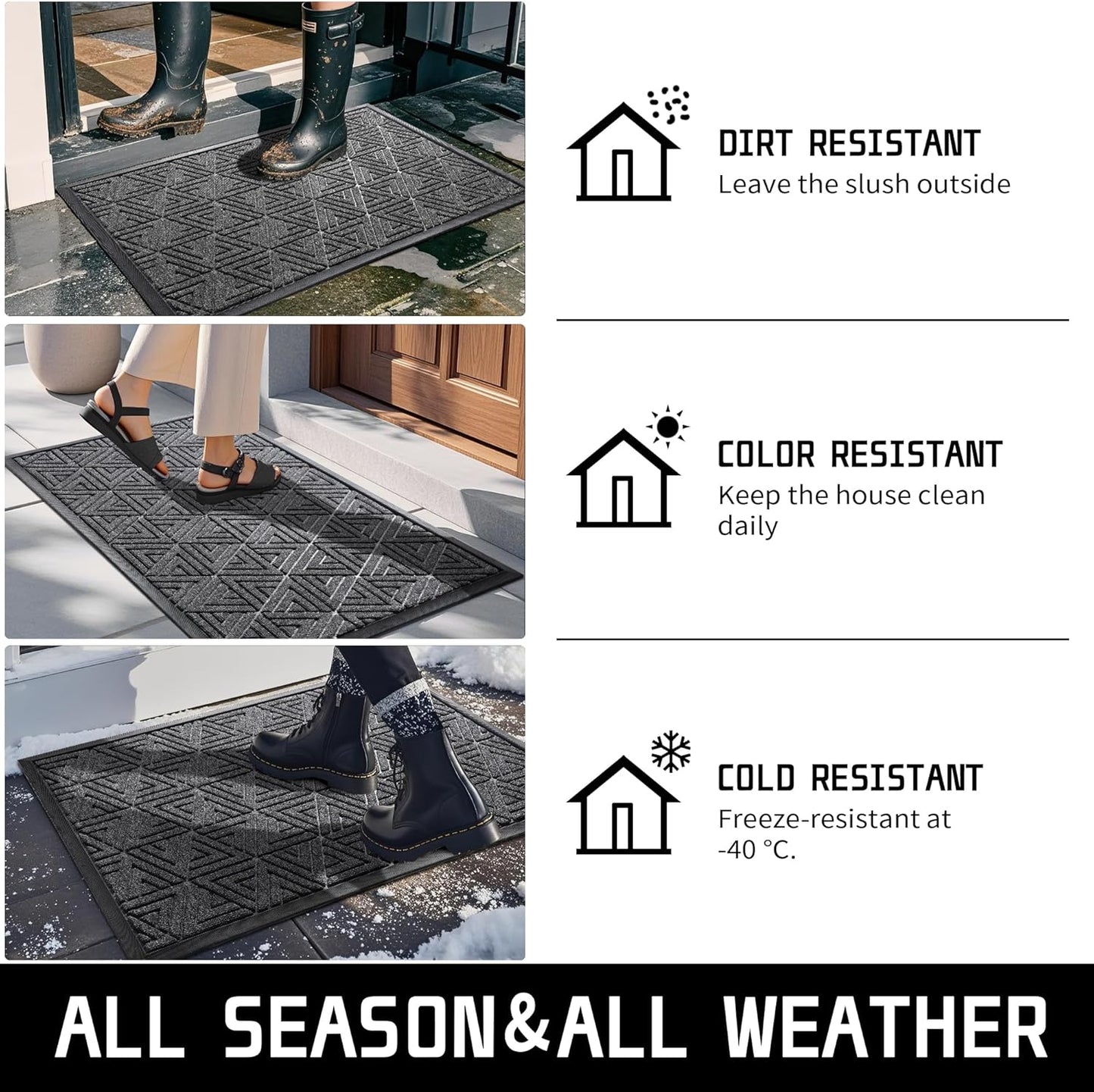 Yimobra Large Door Mat 47x32, All-Weather Waterproof Non-Slip Welcome Matt Outdoor, Heavy Duty Non Slip Doormat for Entryway for Patio and Garage Indoor, Easy Clean, Grey