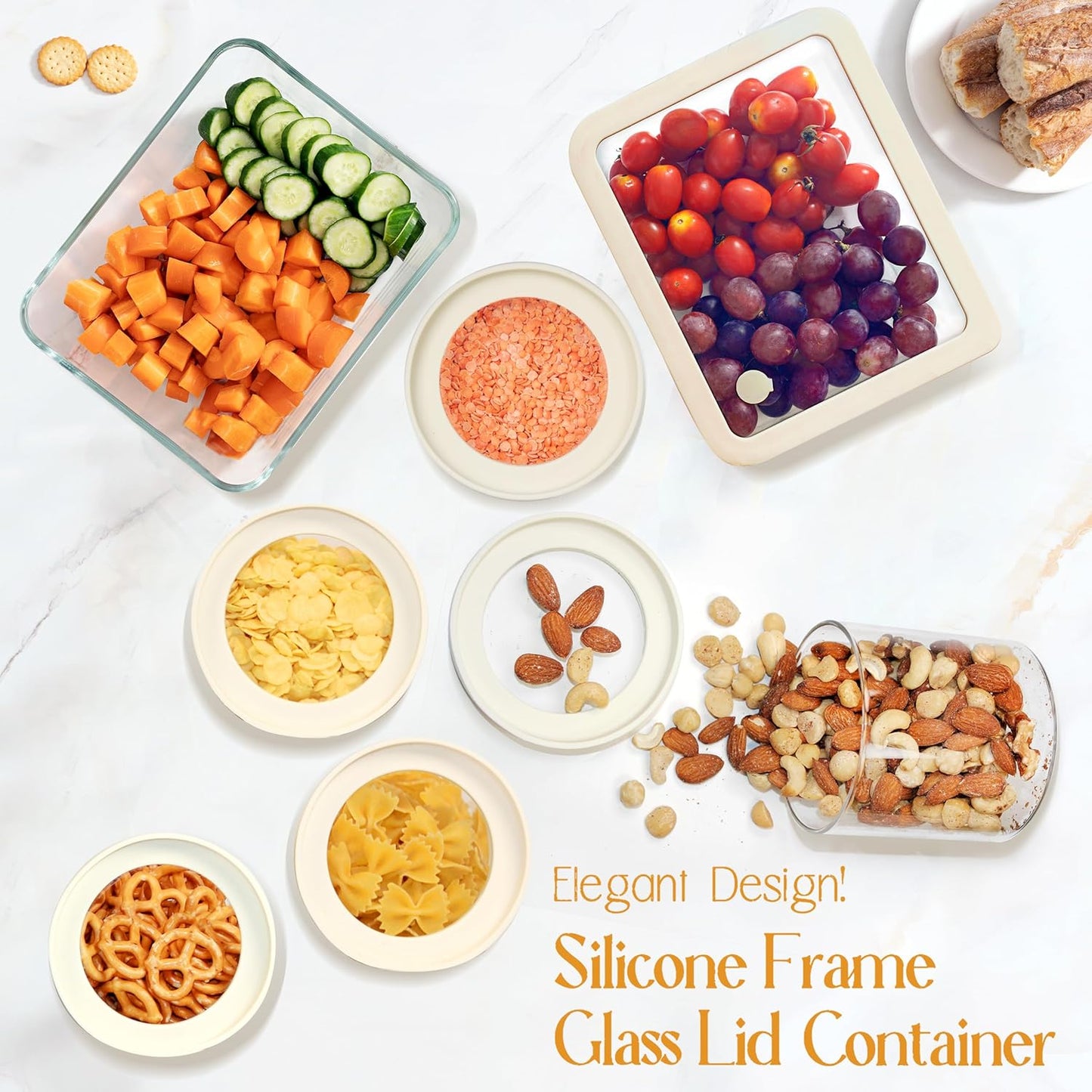 Urban Green Glass Food Storage Jar with Glass Lid, Food Canister Set with Airtight Lids, Pantry Jars for Kitchen Organization, Food Storage Containers in Set of 5