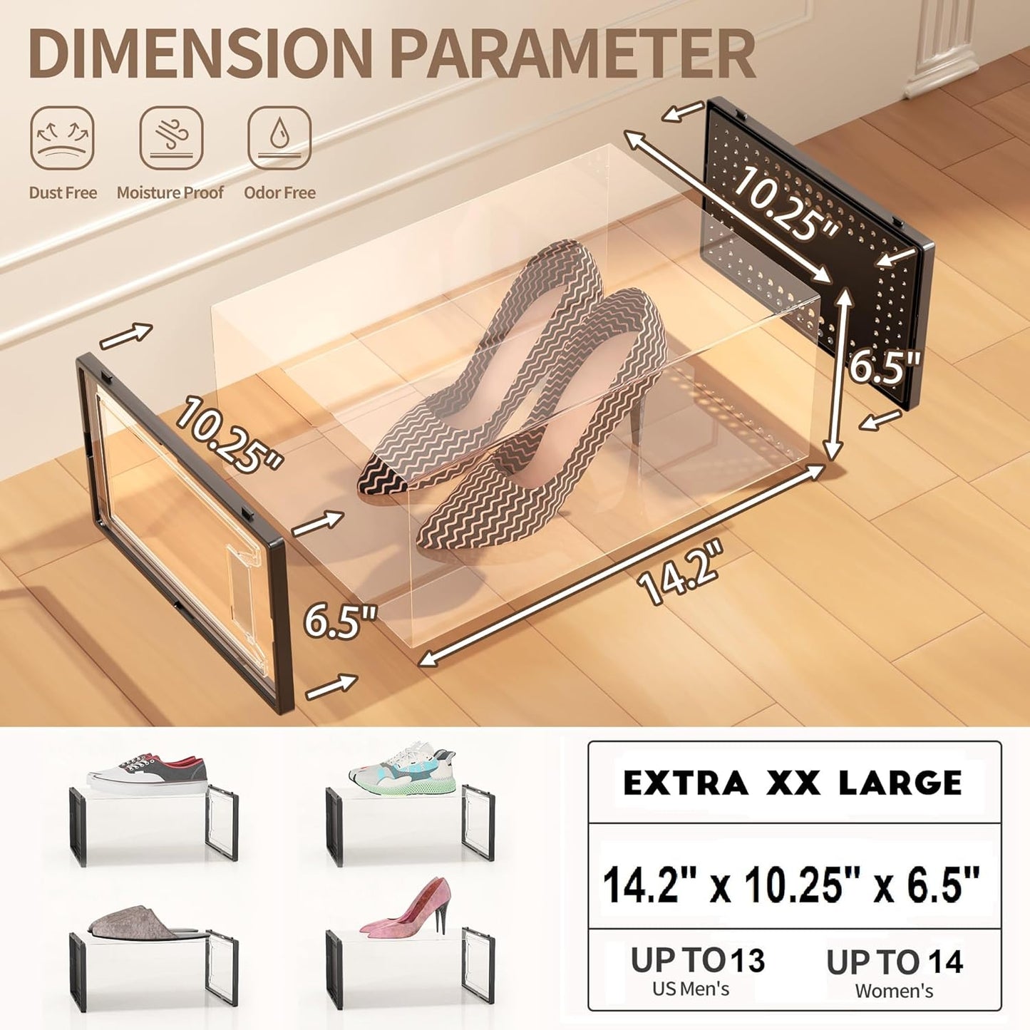 Secret Space 12 Pack XXX Large Shoe Organizer Storage Boxes for Closet, Modular Space Saving Shoe Boxes Clear Plastic Stackable Sneaker Containers Display Case with Lids, Black05