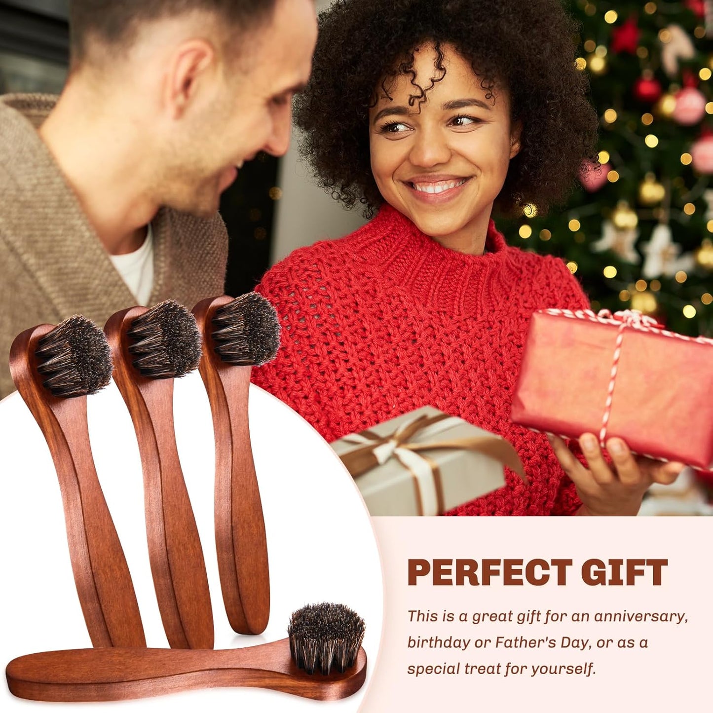 4 Pcs Horsehair Shine Shoes Brush Kit Polish Dauber Applicators Cleaning Leather Shoes Boots Care Brushes Suede Cleaner Brush with Microfiber Shoe Cloth(Brown Handle A)