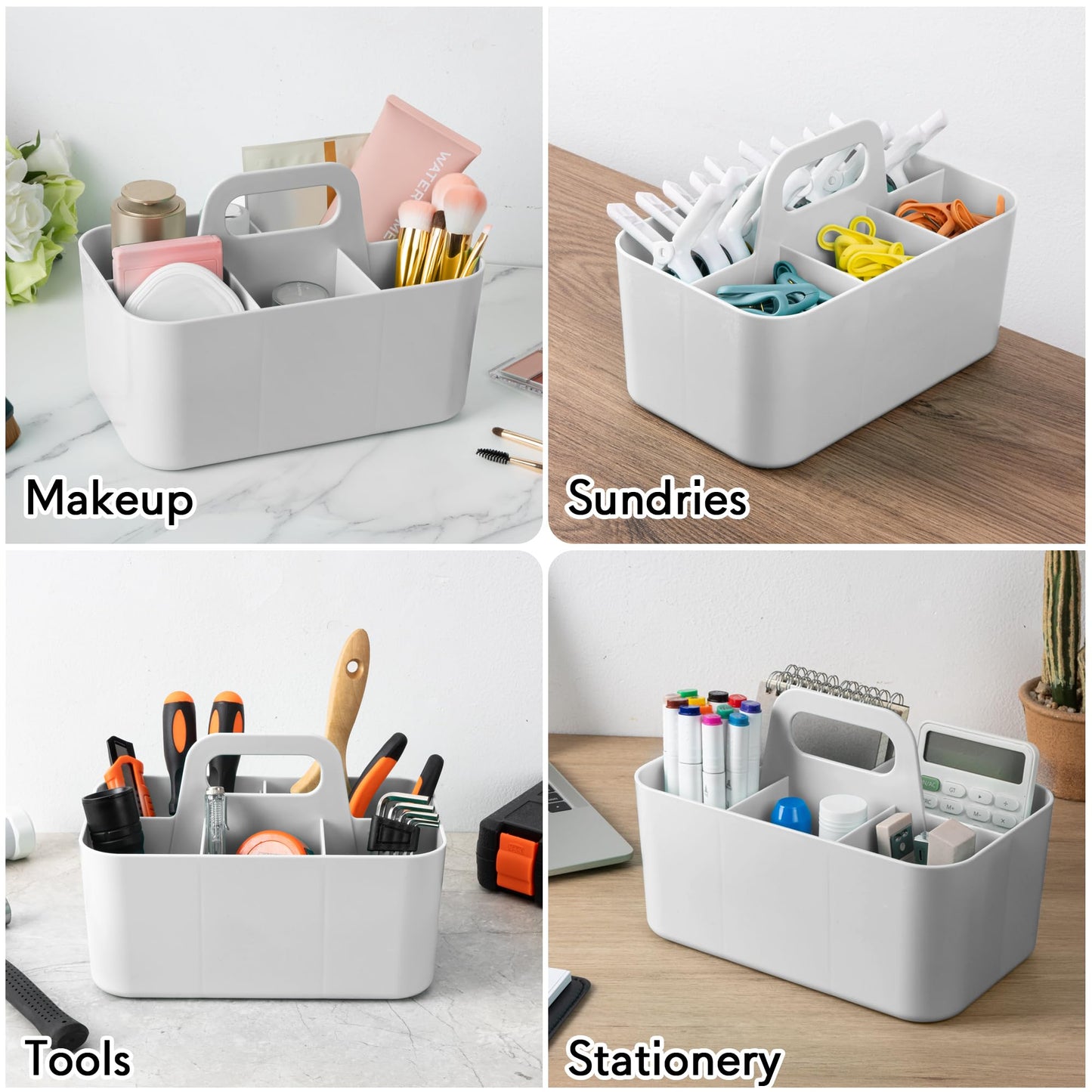 Tiawudi Multipurpose Caddy Organizer, Plastic Caddy with Handle, Stackable Desk Organizer for