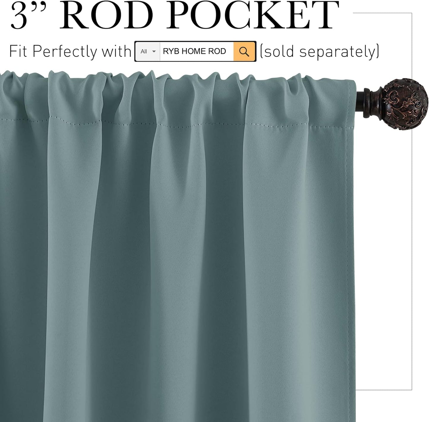 RYB HOME Blue Bedroom Curtains Room Darkening, Thermal Insulated Privacy Living Room Curtains Bathroom Window Drapes with Rod Pocket Design, W 42 x L 63 inch, Set of 2, Dusty Blue