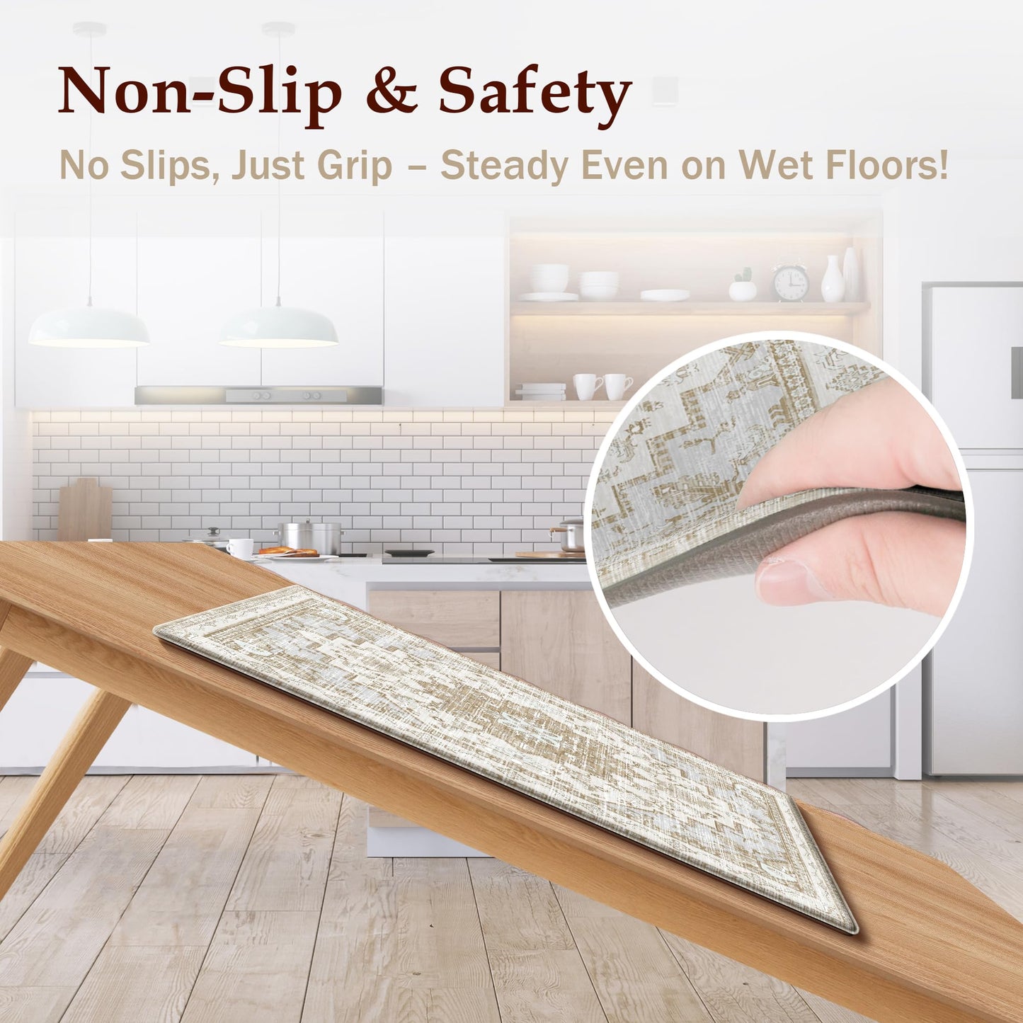 Boho Kitchen Mats for Floor 2 Piece Set Anti Fatigue Cushioned PVC Kitchen Rugs Non Slip Waterproof