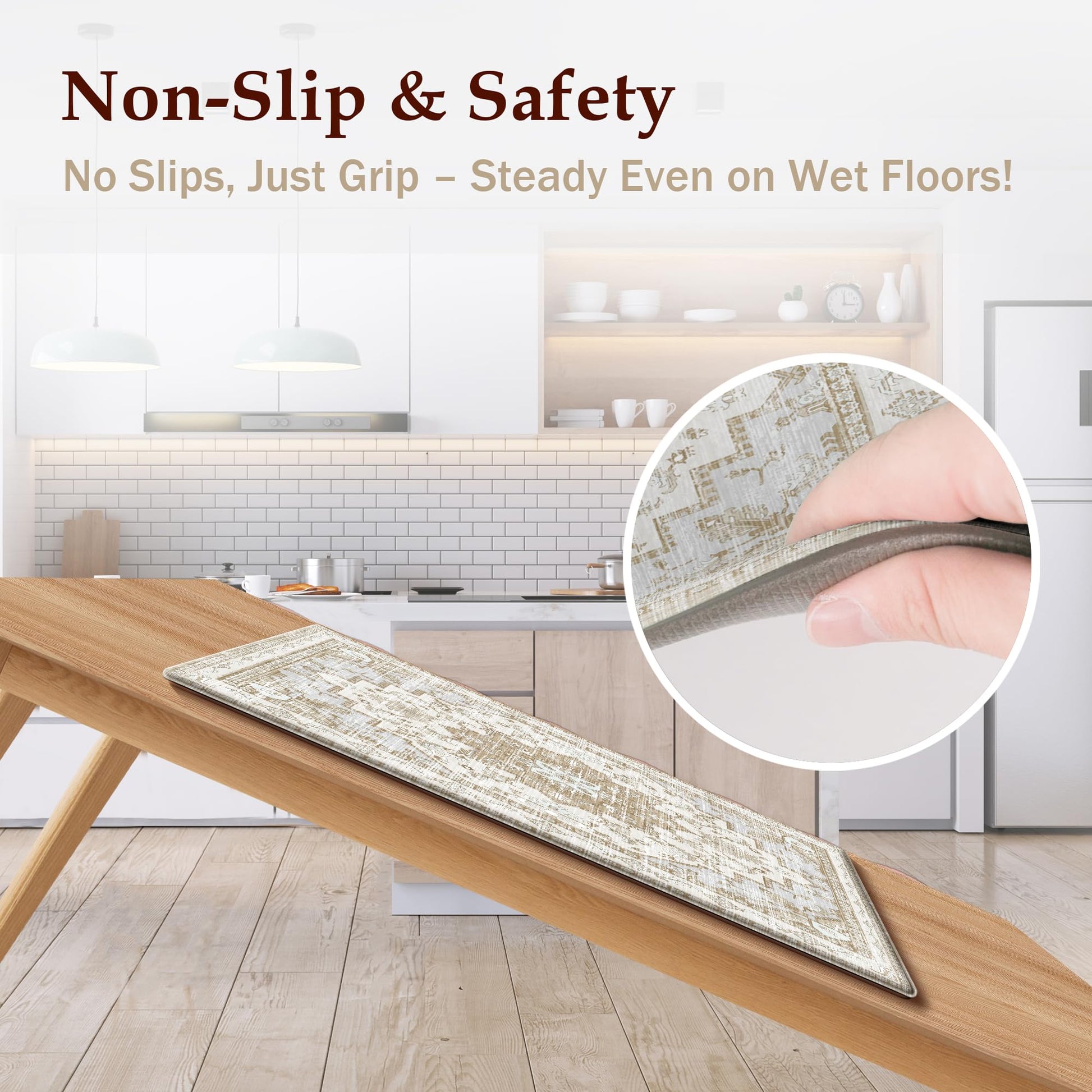 Boho Kitchen Mats for Floor 2 Piece Set Anti Fatigue Cushioned PVC Kitchen Rugs Non Slip Waterproof