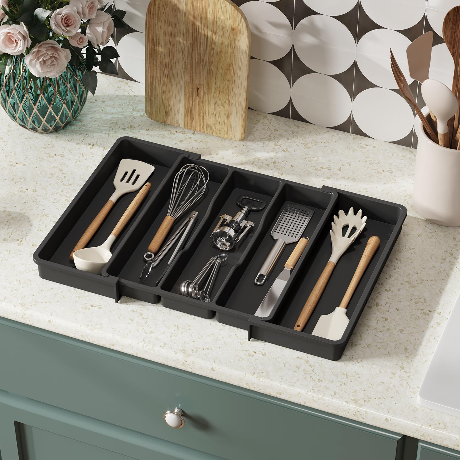 Lifewit Utensil Organizer for Kitchen Drawers, Expandable Cooking Utensil Tray, Adjustable Cutlery