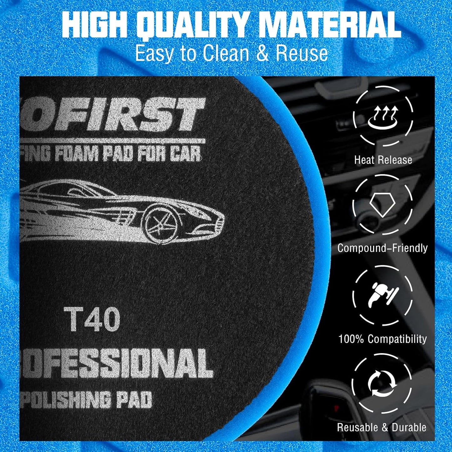 6 Inch Polishing Pad - 3Pcs Blue Polishing Pad - 6.5 Inch Face for 6 Inch 150mm Backing Plate - High-Density Buffing Sponge Pads for Car Buffer Polisher Compounding, Polishing & Waxing