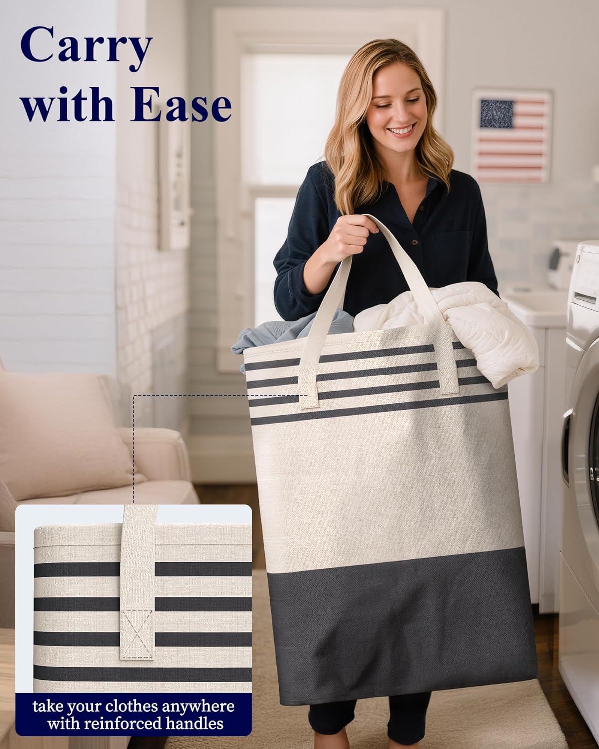 Kitsure Laundry Hamper - 2-Pack Collapsible Laundry Baskets with Well-Stitched Handles, Free-Standing Clothes Hamper with Rigid Top Edge for Household, Dorm Use, 2 x 75L, Black