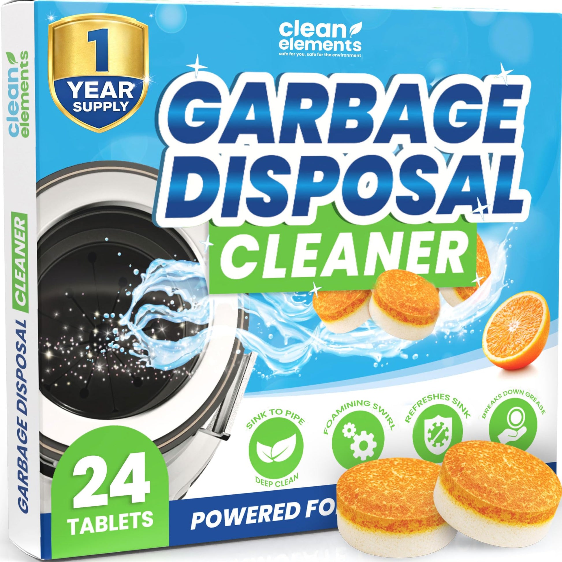 Garbage Disposal Cleaner & Deodorizer Tablets, XL Foaming Citrus, 24 Ct