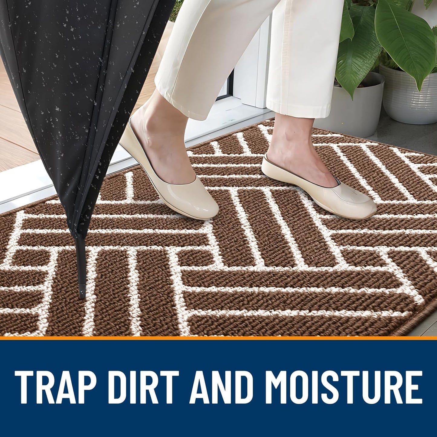 OLANLY Indoor Door Mat, 32x20 Inch, Dirt Resistant and Absorbent, Non-Slip Rubber Backing Floor Mats, Easy Clean Low-Profile Doormat for Entryway, Front Door, and Inside Entrance, Coffee