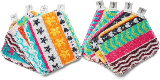 Skoy Scrub, 8-Pack Reusable, Non-Scratching Dish Scrubber for Kitchen and Household Cleaning, Planet-Friendly, Dishwasher Safe Soft Scrub, Assorted Colors and Designs