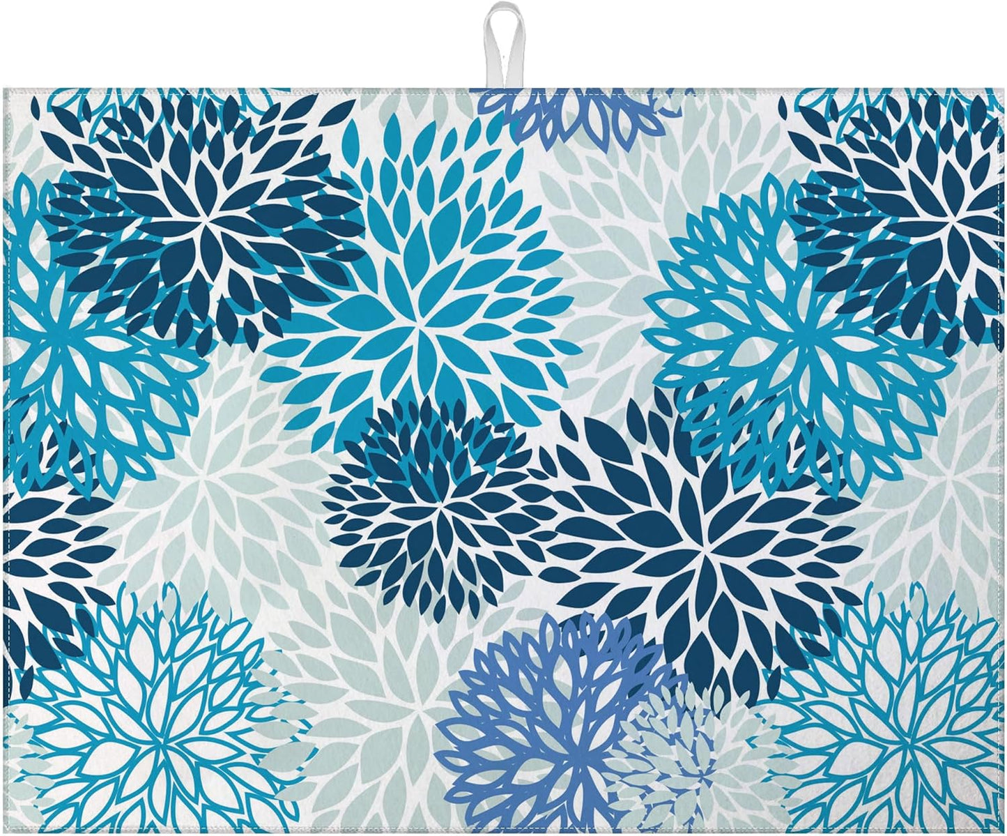 Blue Floral Dish Drying Mat for Kitchen Counter Microfiber Absorbent Dish Kitchen Drying Mat Draining Reusable Washable for Dishes/Utensils/Counterto