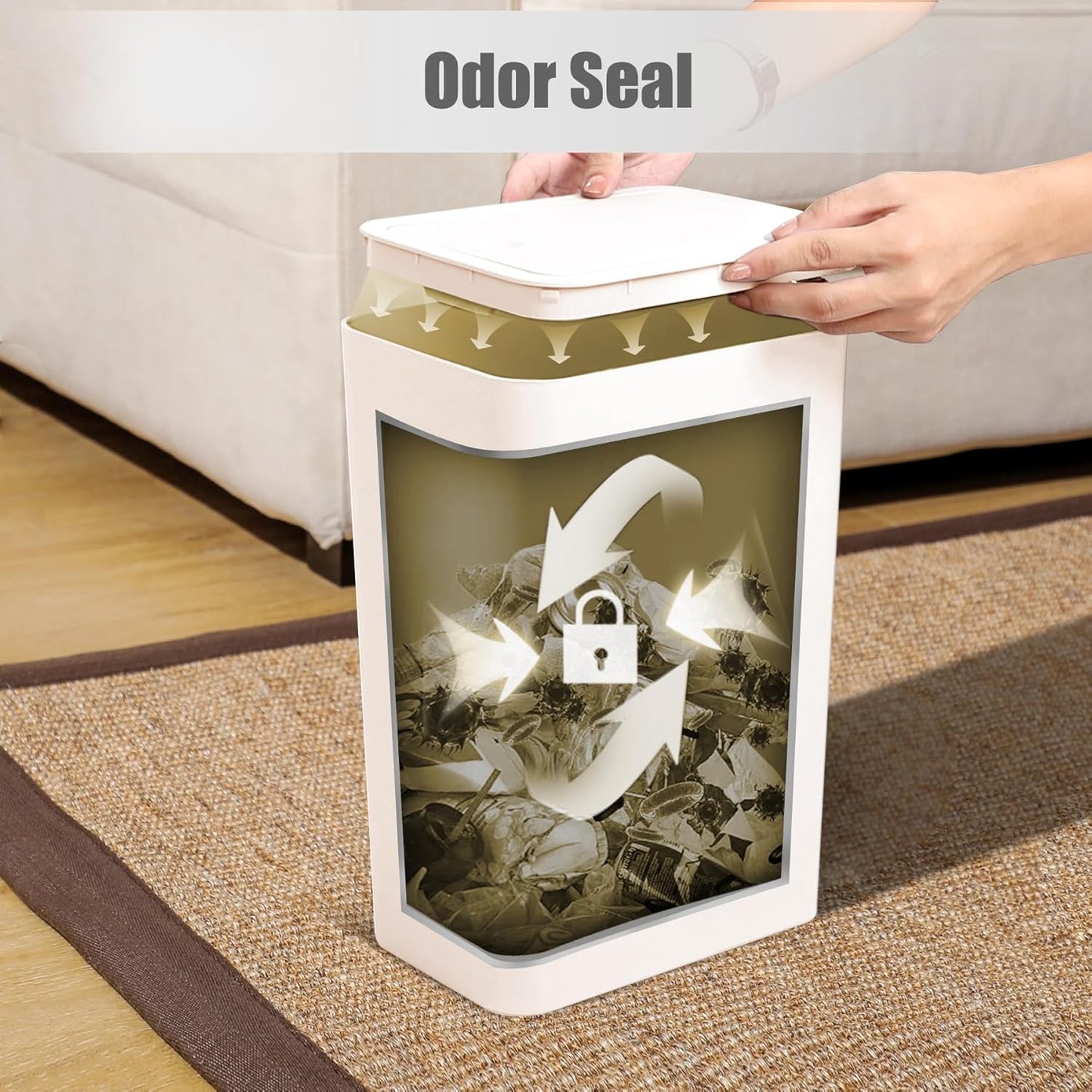 TIPGO Bathroom Trash Can with Lid, 10 Liter/ 2.6 Gallon Slim Garbage Can, Small Trash Bin Waste Basket with Pop-Up Lid for Kitchen, Bedroom, Living Room, Office (White)