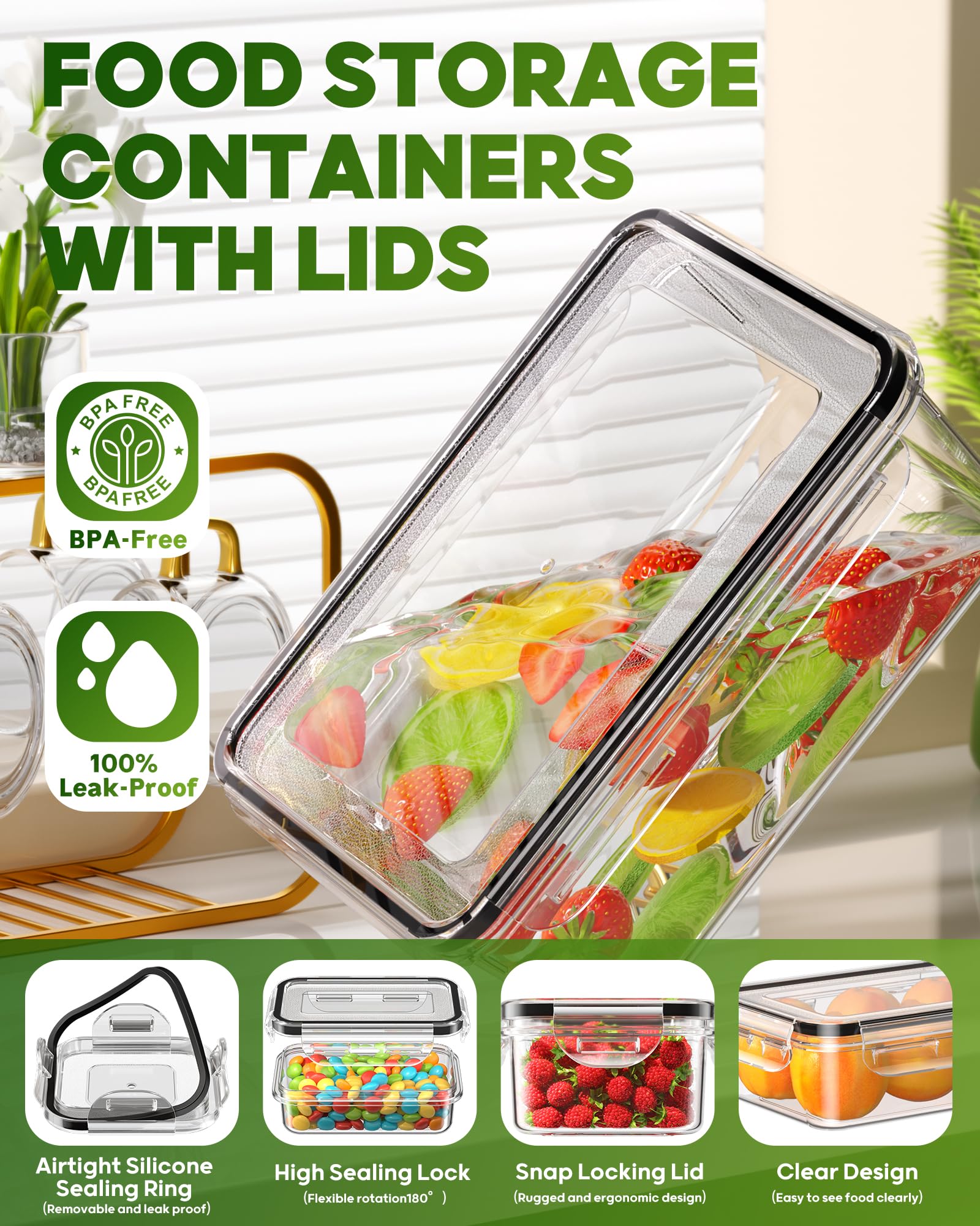 KEMETHY 60 PCS Food Storage Containers with Lids, Plastic Food Containers