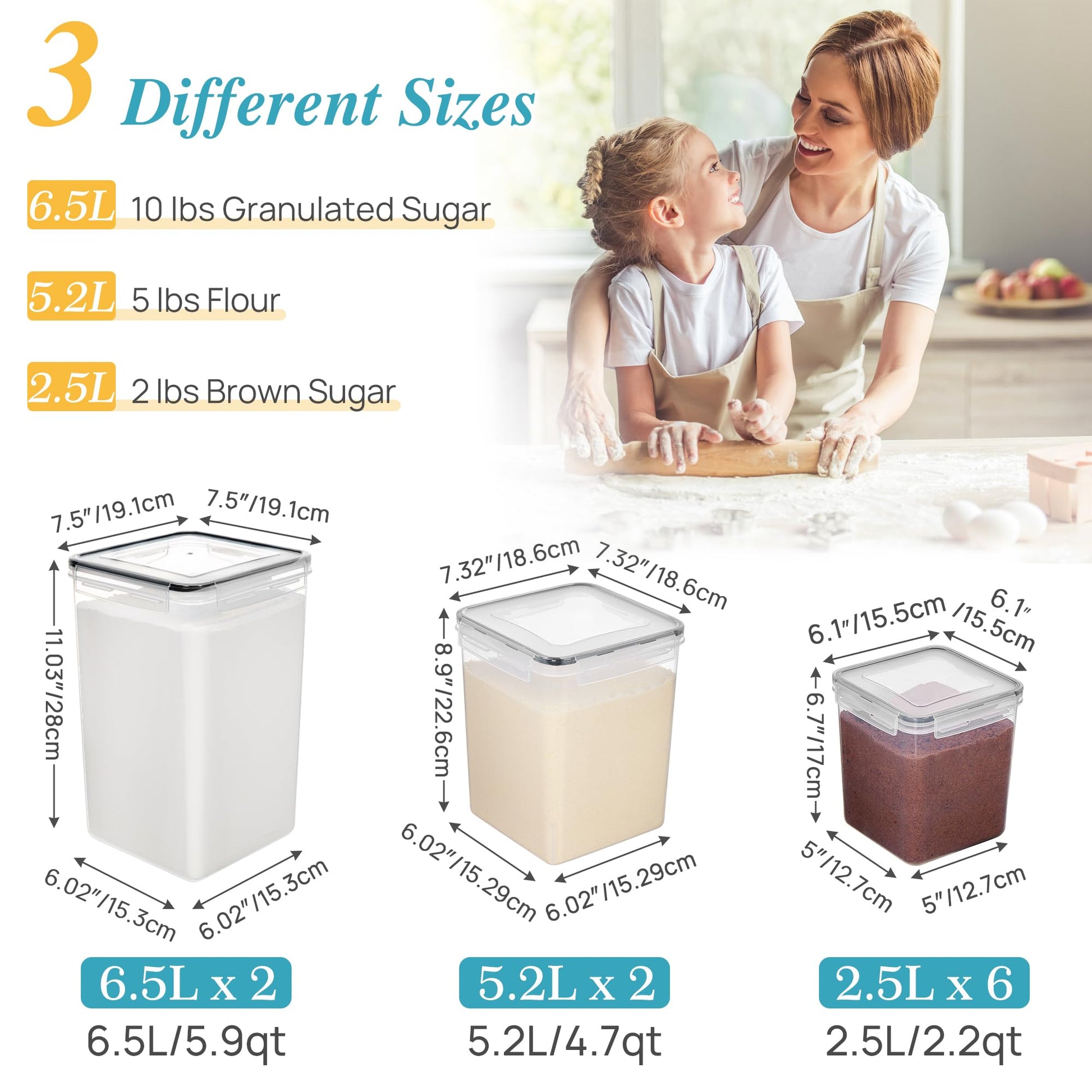 Vtopmart 10 PCS Flour and Sugar Storage Container, Include 3 Sizes