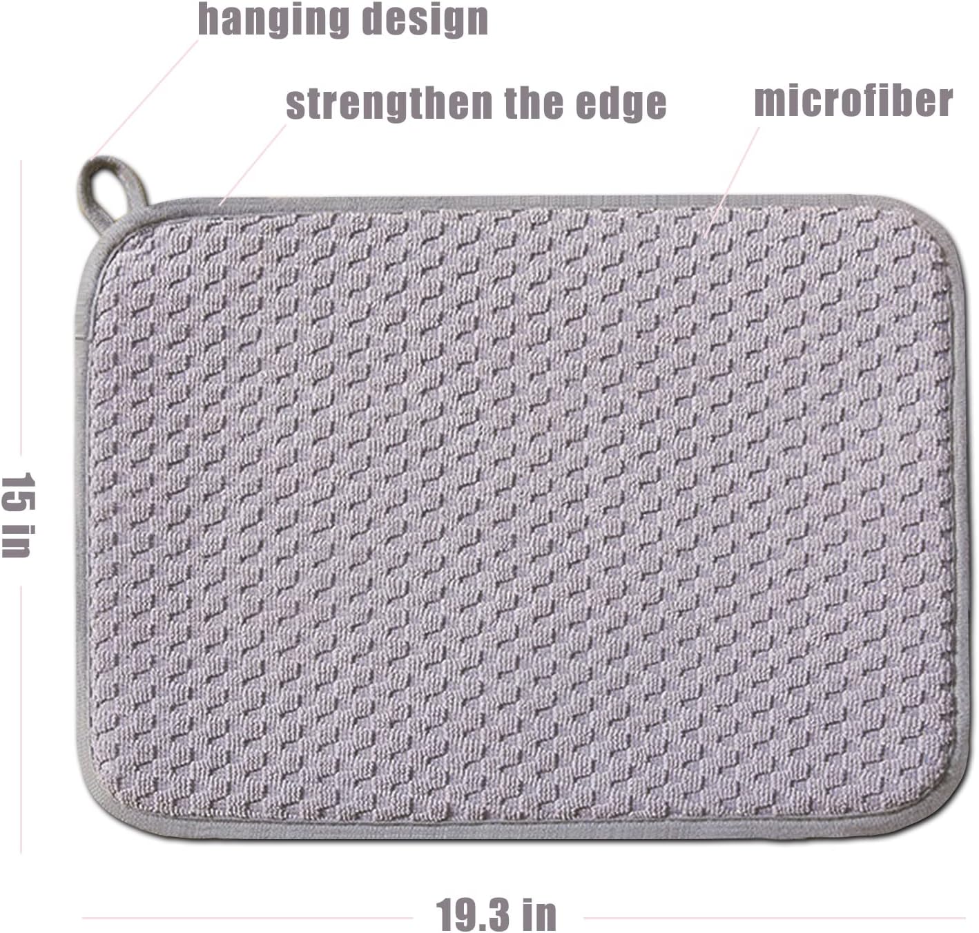 Dish Drying Mats for Kitchen Counter 2 Pack, Dish Drying Pads Absorbent, Washable Microfiber Dishes Drainer Mats (Grey)