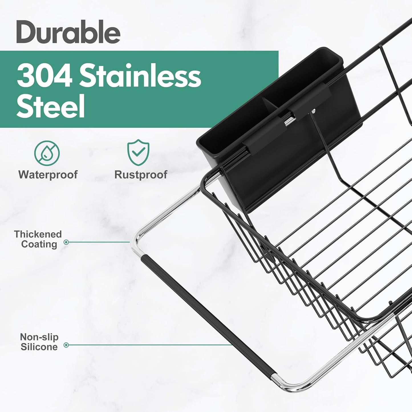 Over the Sink Expandable Dish Drainer Drying Rack In Stainless Steel for Small Kitchen, Counter Space Saving Modern Compact Metal Above Plate Dryer Strainer, Adjustable Hanging Inside Drain Holder