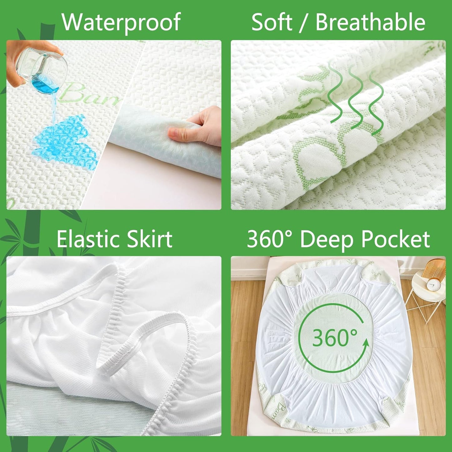 GOONIK Full Size Mattress Protector, Breathable Bamboo Viscose Waterproof Full Size Mattress Pad Cover with 6-16 inches Deep Pocket