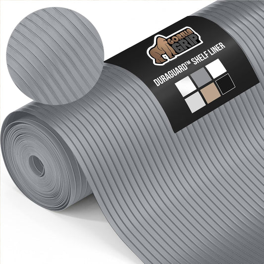 GORILLA GRIP DuraGuard Shelf Liner, 20x30 Non-Adhesive Cabinet Liners for Kitchen Drawers, Shelves, Refrigerator, Pantry Storage, Bathroom Closet, Durable Waterproof BPA Free Ribbed Plastic, Gray